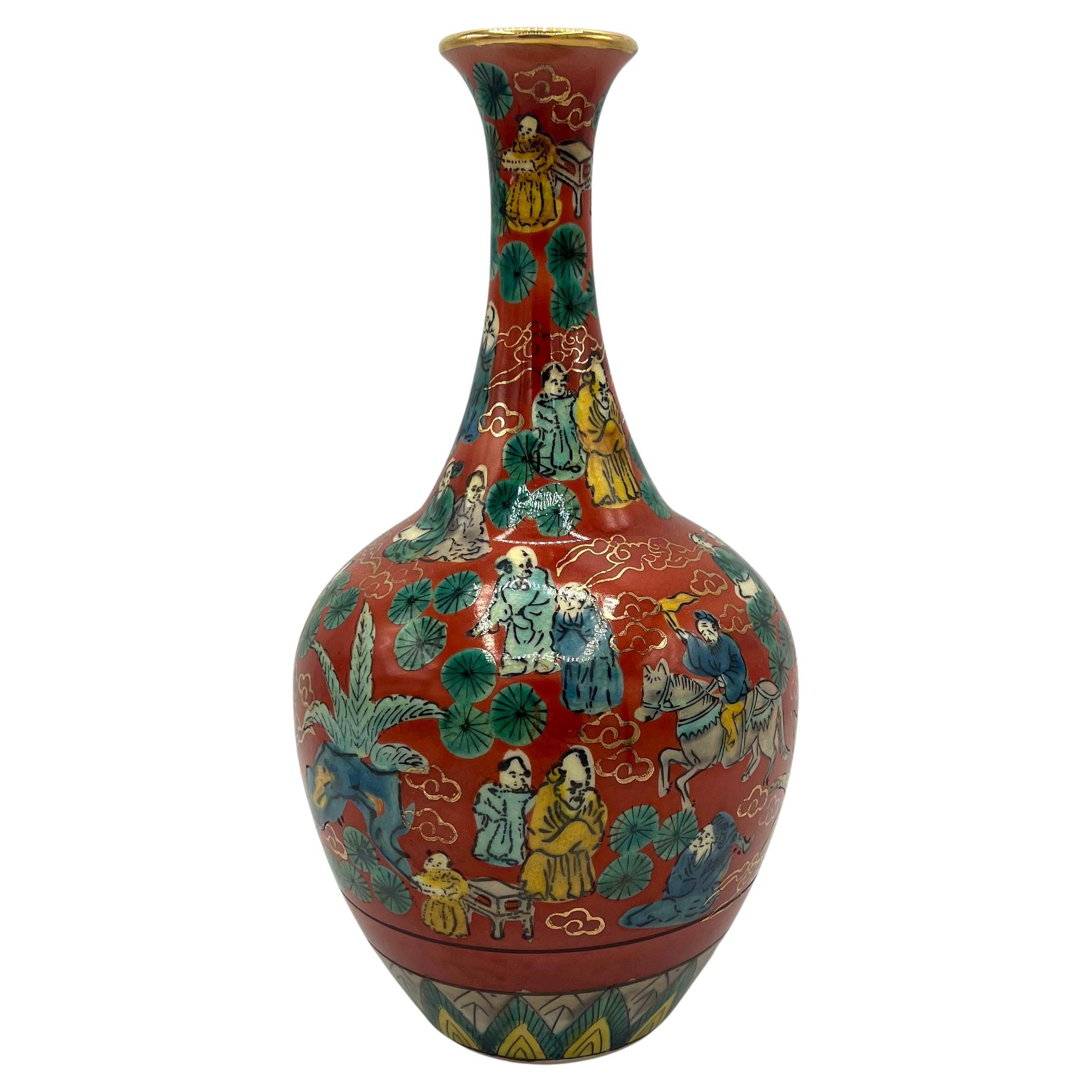 1950s Japanese Kutani Porcelain Vase by Aoki Mokubei