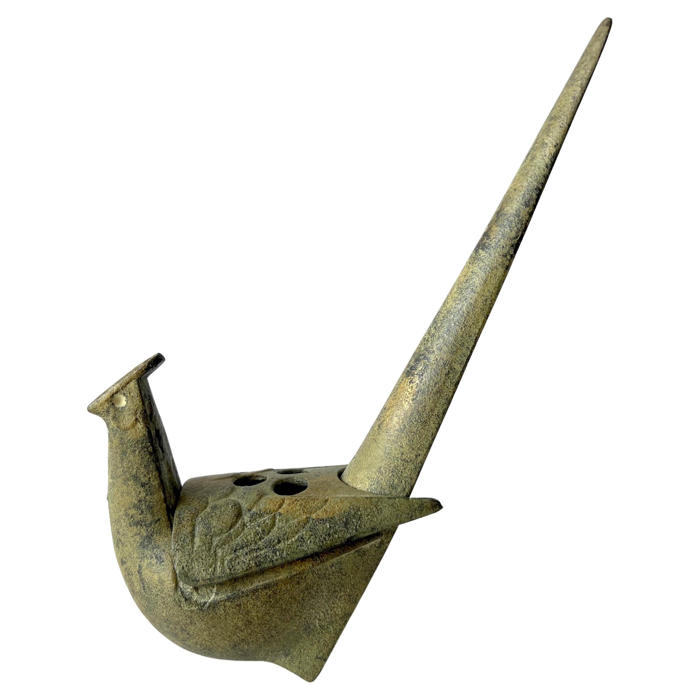 Cast iron Koro bird incense burner or sculpture, made in Japan. Piece measures 9.5