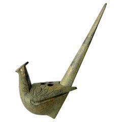 1950s Japanese Modernist Cast Iron Bird Incense Burner Sculpture