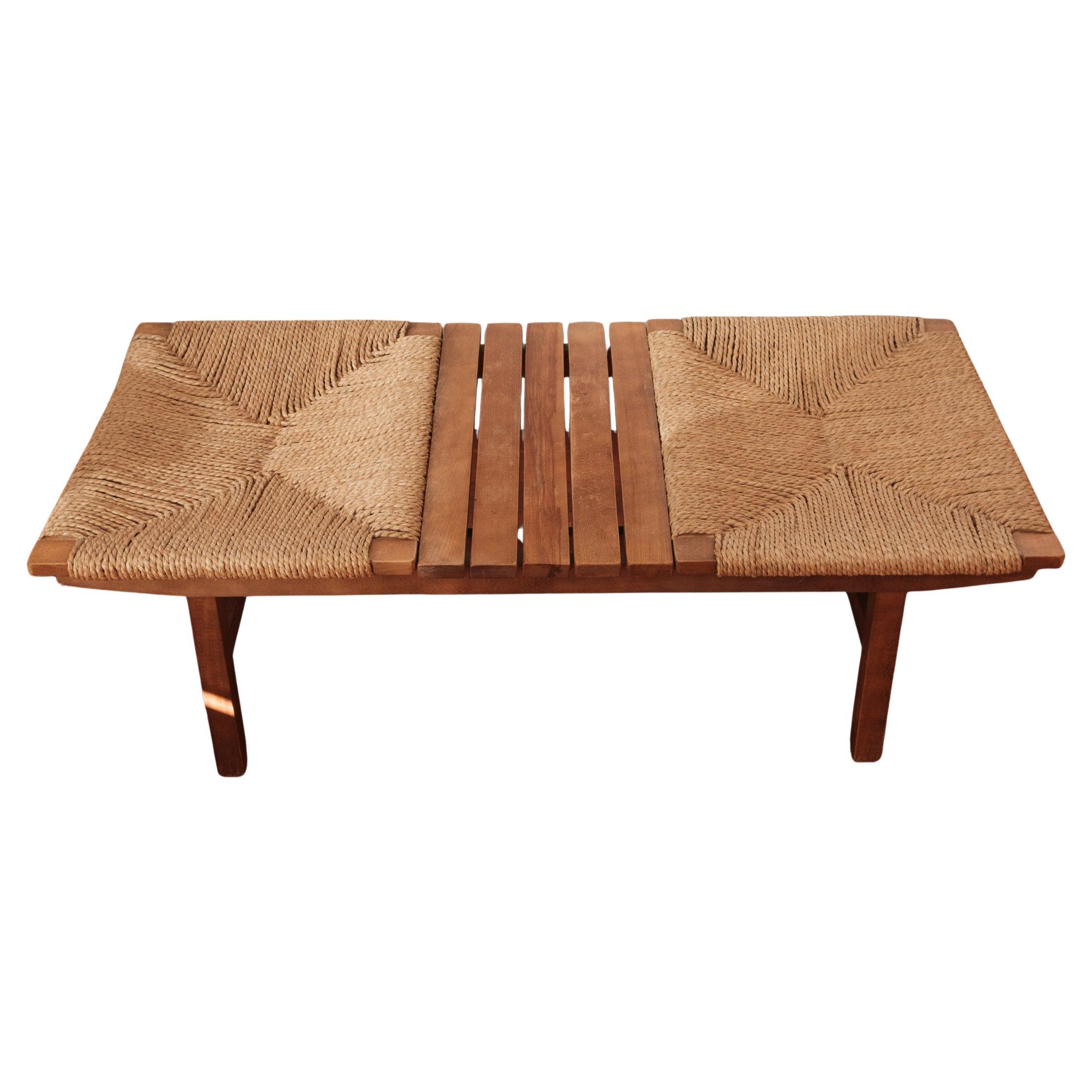 1950s Japanese Modernist Slat Bench with Rope Seats by AFM For Sale
