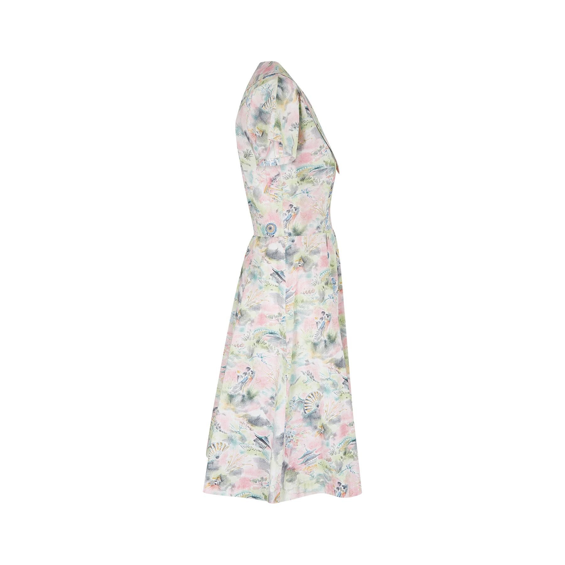 1950s Japanese Novelty Print Design Dress In Excellent Condition For Sale In London, GB