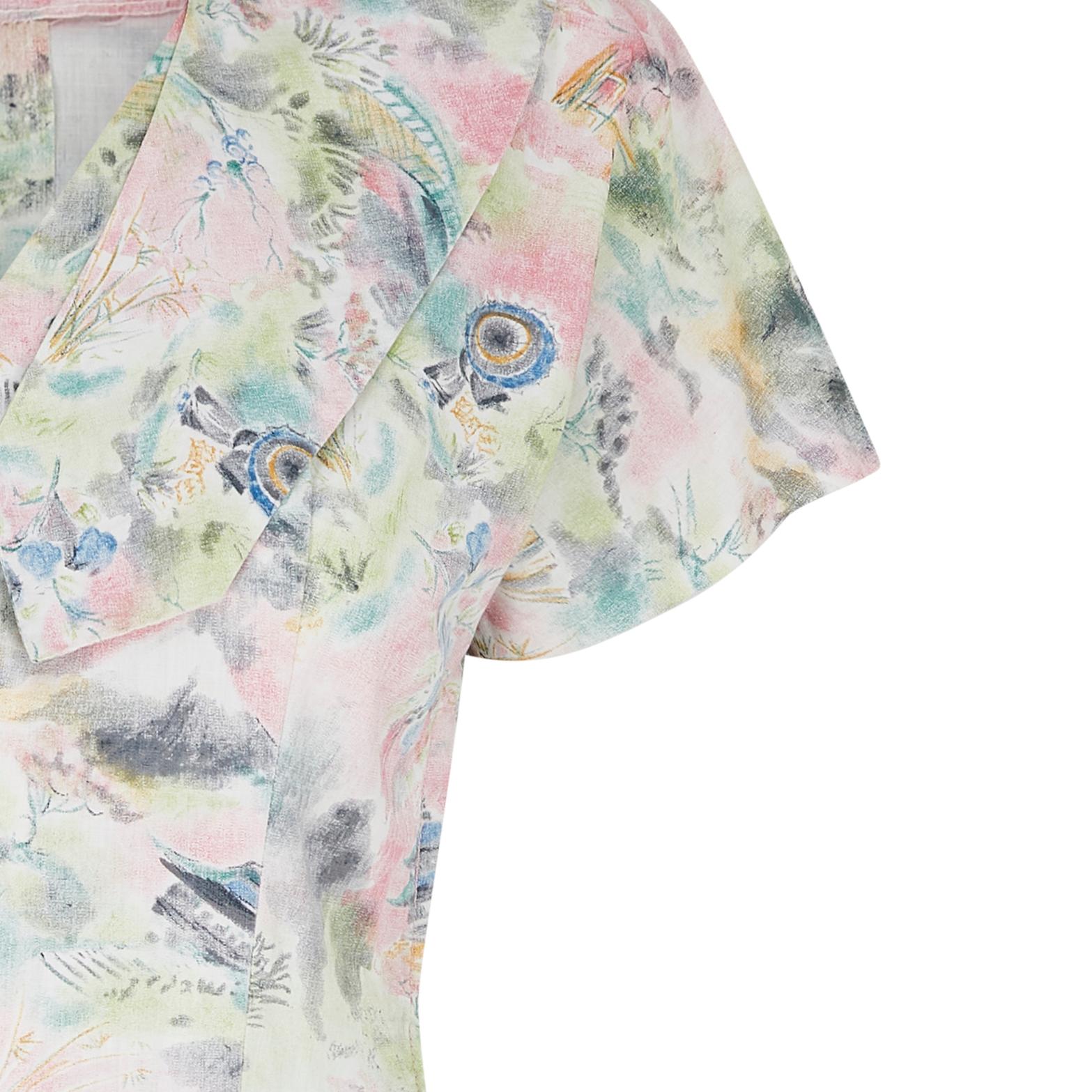 Women's 1950s Japanese Novelty Print Design Dress For Sale