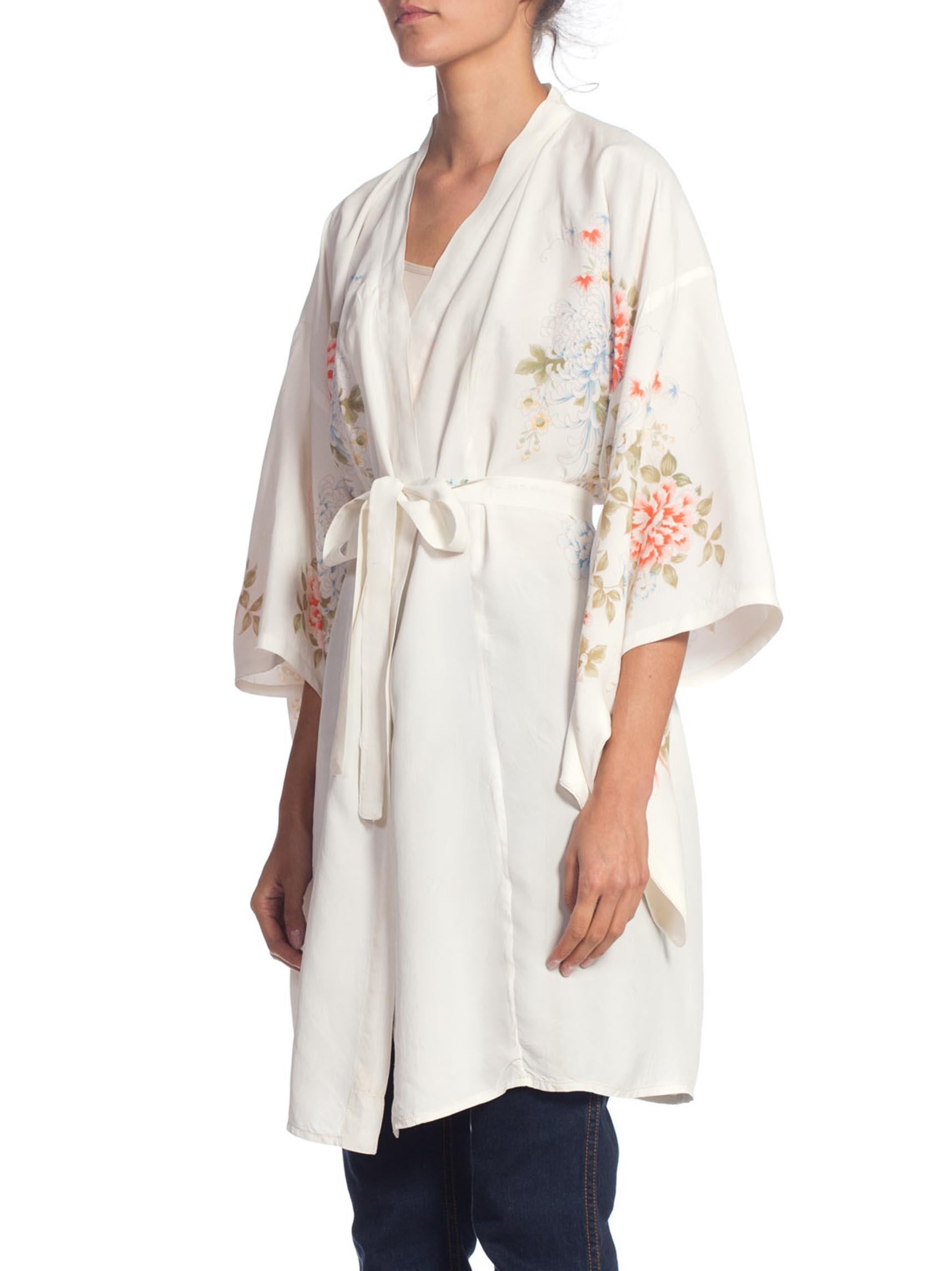 1950S Japanese Rayon Floral Pastel Kimono 1