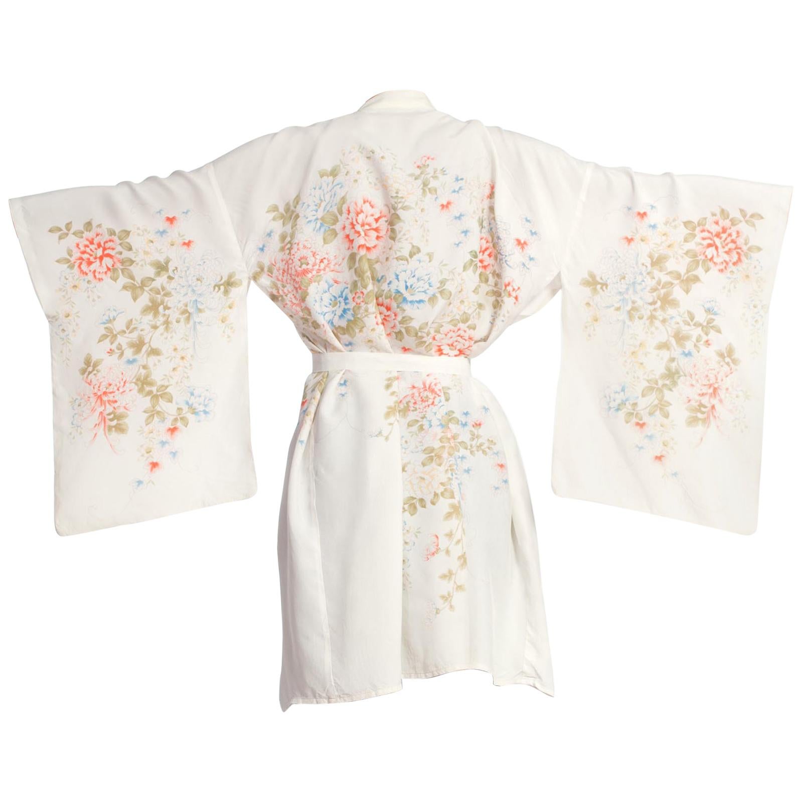 1950S Japanese Rayon Floral Pastel Kimono