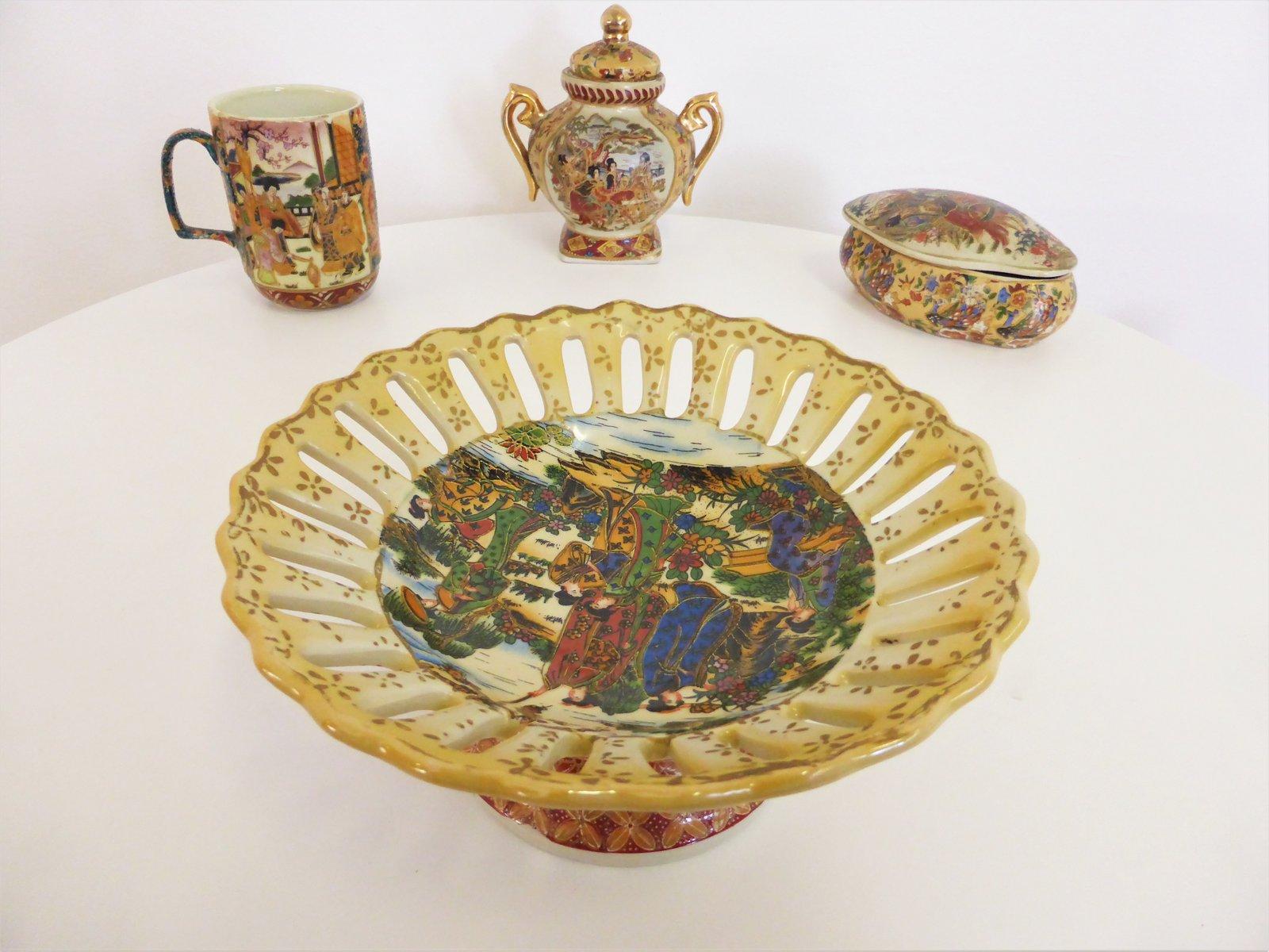 1950s Japanese Satsuma Hand-Painted Ceramic Set - Exquisite Mid-Century Collecti For Sale 2