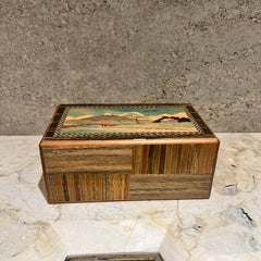 1950s Japanese Scenic Mountains Puzzle Box Wood Inlay