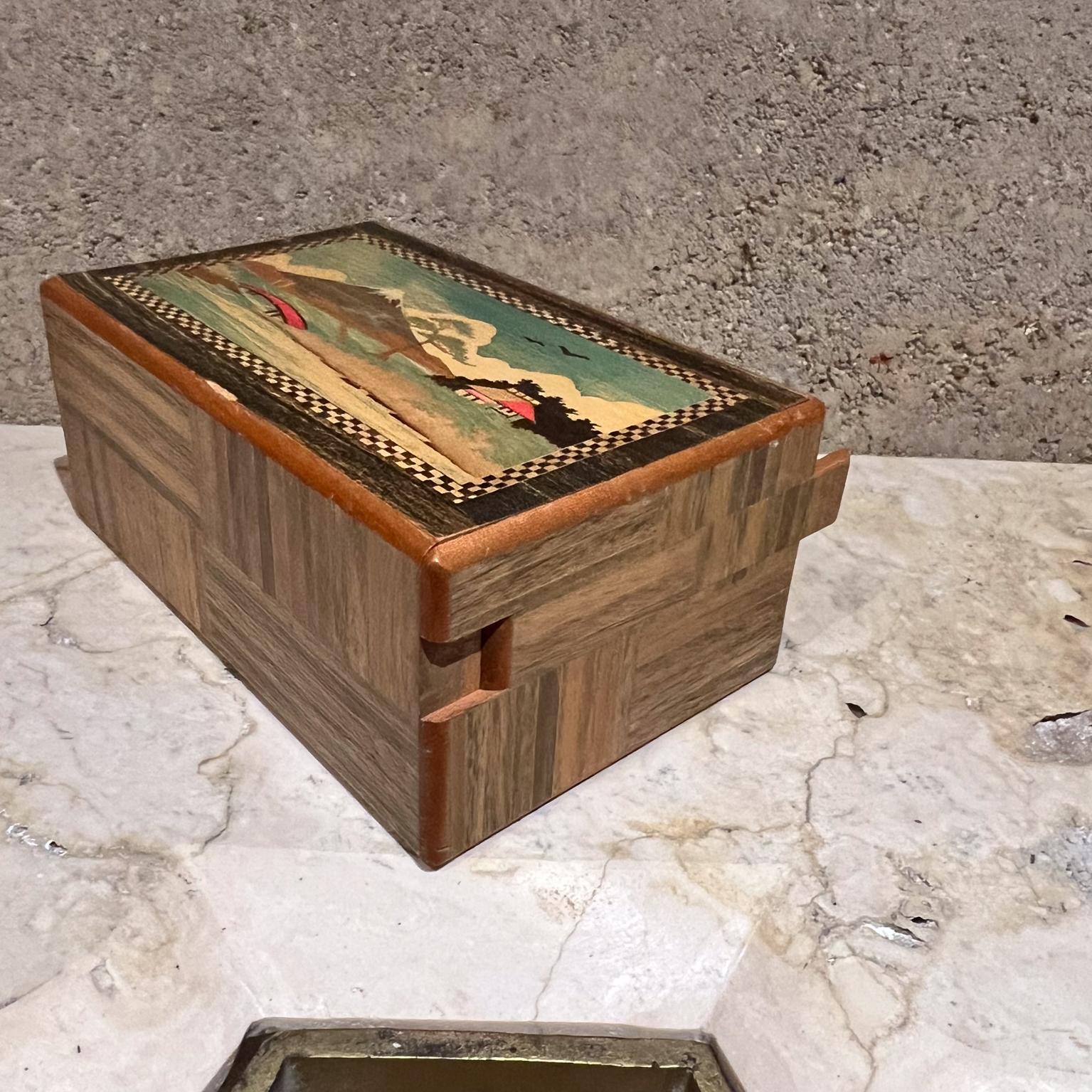 1950s Japanese Scenic Mountains Puzzle Box Wood Inlay 2