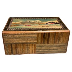 1950s Japanese Scenic Mountains Puzzle Box Wood Inlay