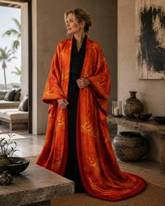1950s Japanese Uchikake Wedding Kimono Red Silk Gold Cranes Formal Bridal Robe