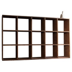 1950s Japanese vintage large solid wood open shelf unit, wabi sabi japandi