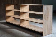 1950s Japanese vintage solid wood rectangular open shelf unit wabi sabi japandi