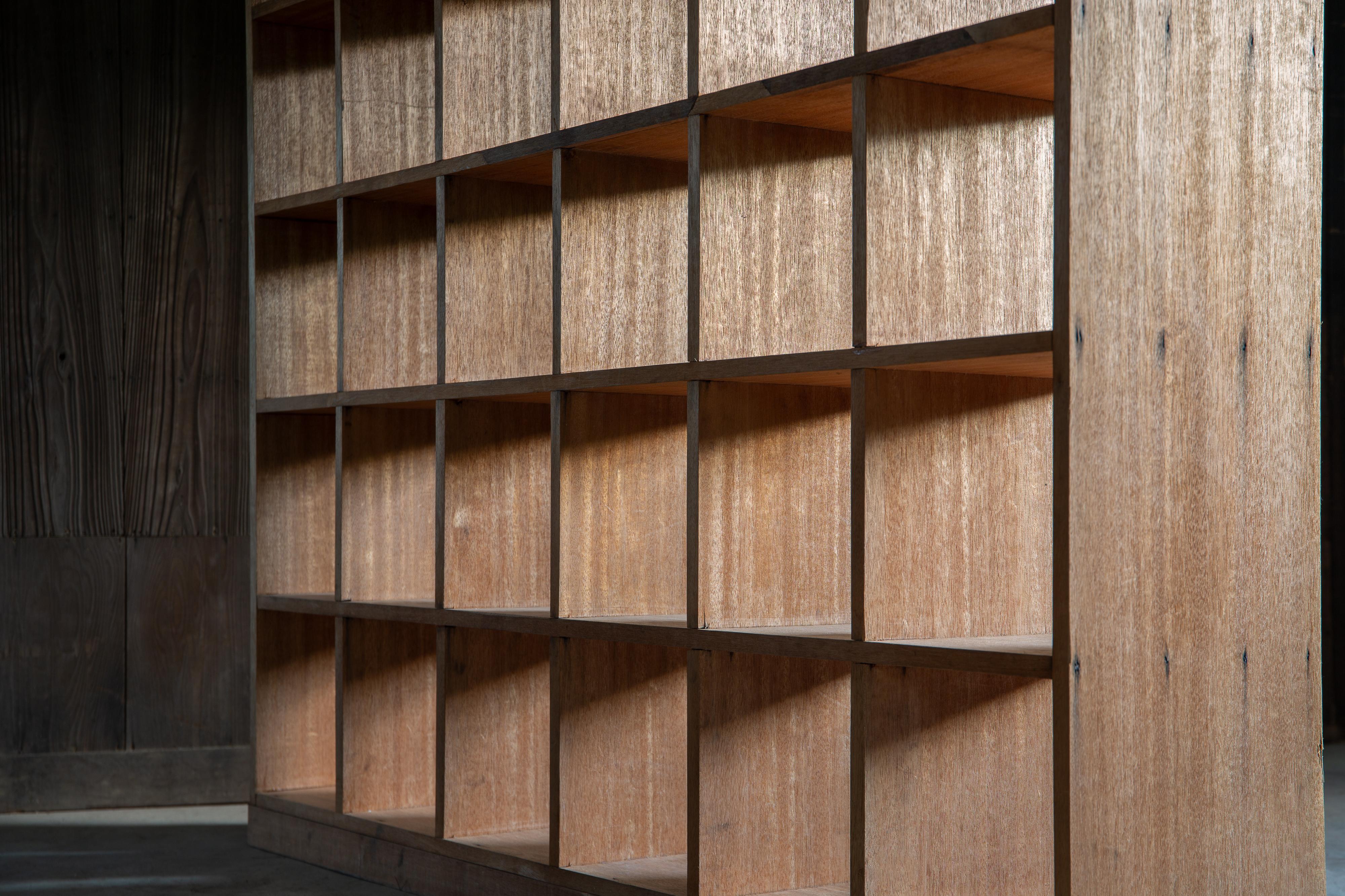1950s Japanese vintage solid wood tall square open shelf unit wabi sabi japandi For Sale 6