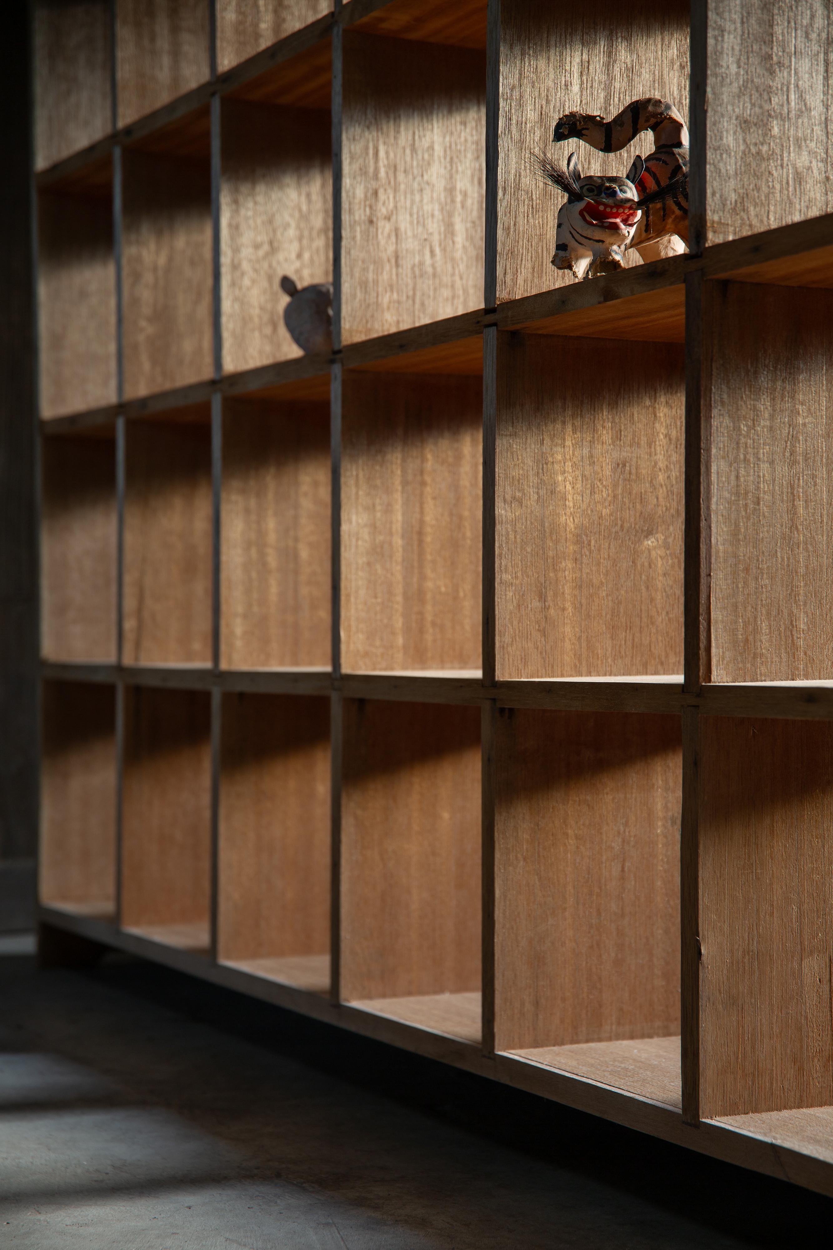 1950s Japanese vintage solid wood tall square open shelf unit wabi sabi japandi For Sale 8
