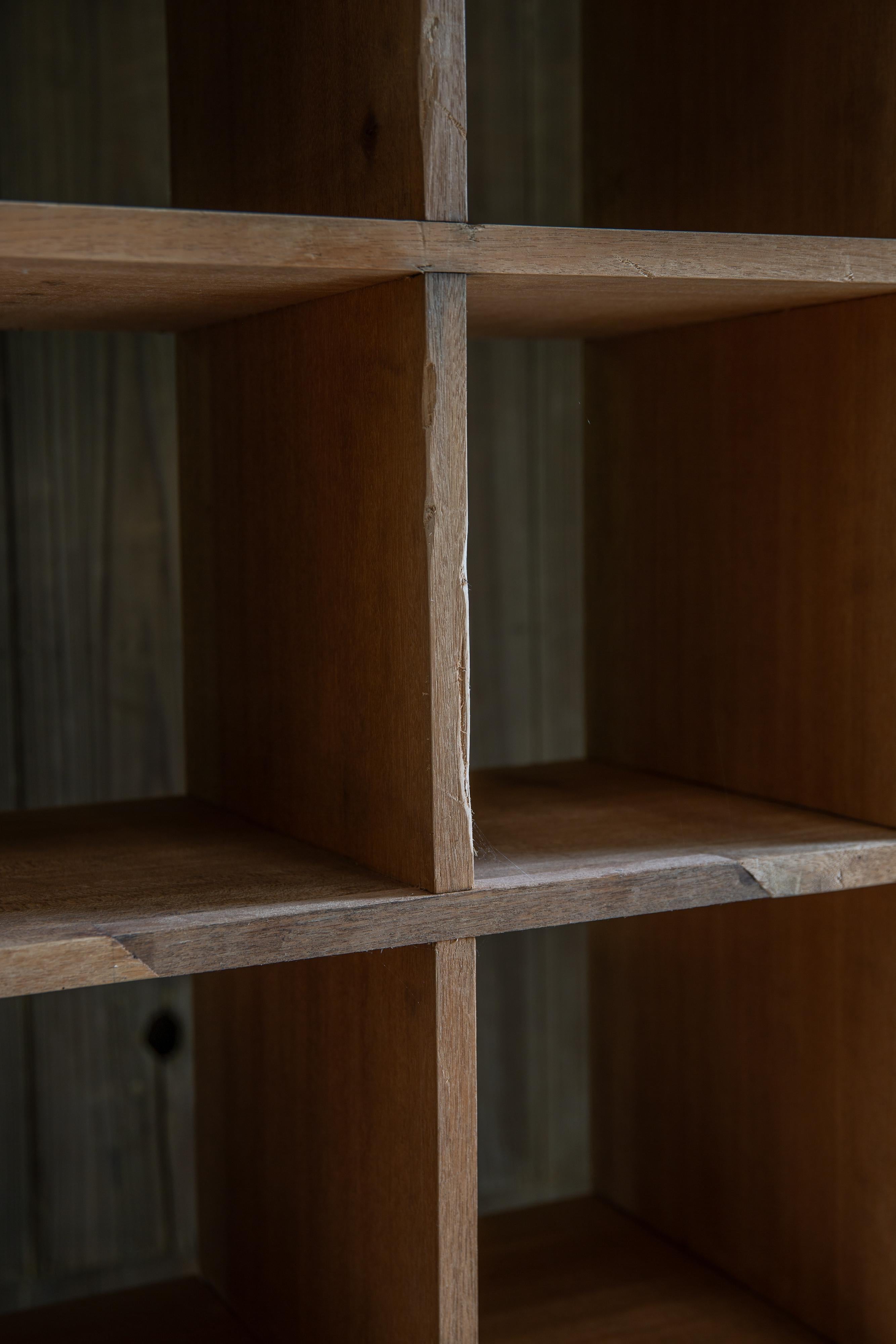 1950s Japanese vintage solid wood tall square open shelf unit wabi sabi japandi For Sale 13