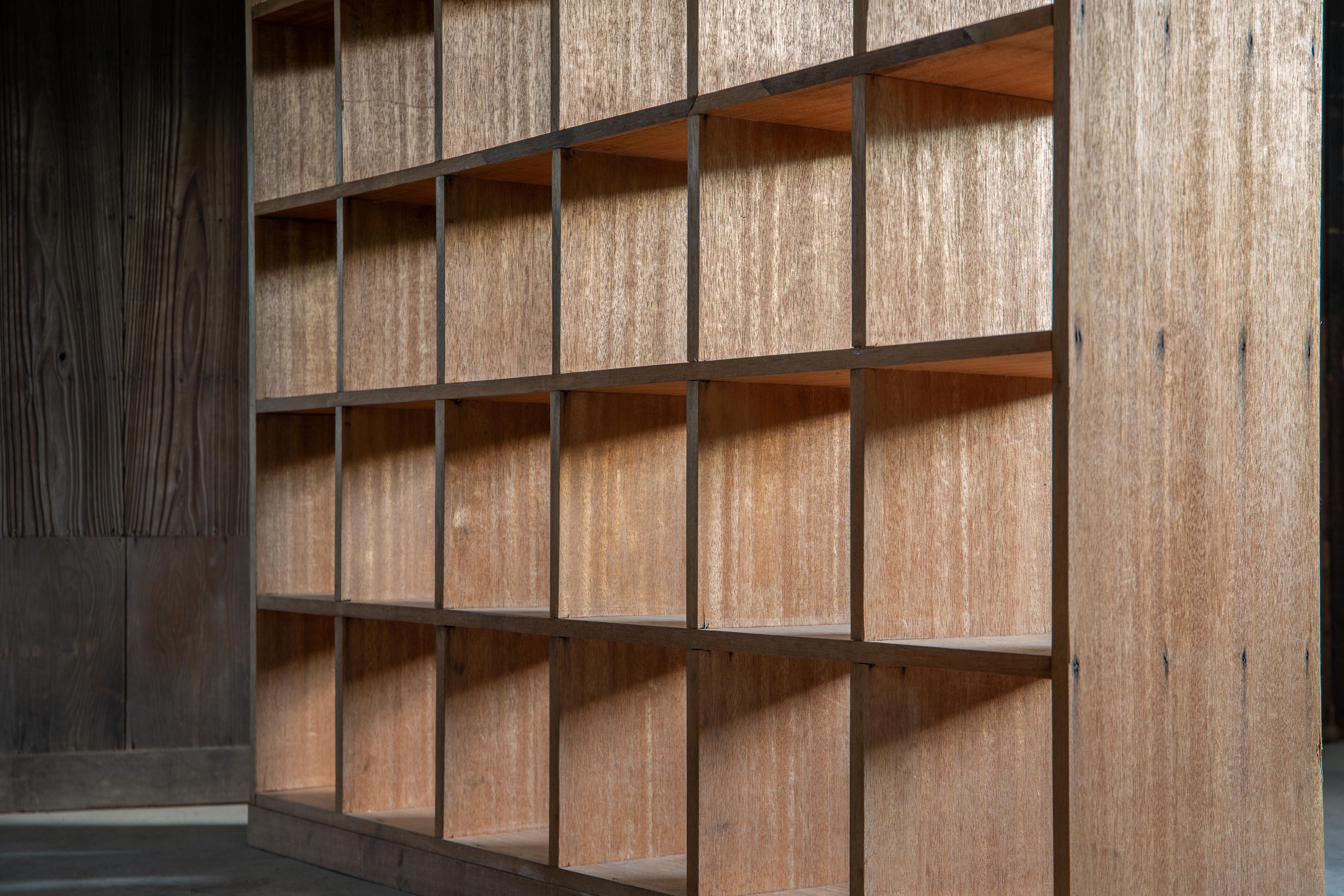 1950s Japanese vintage solid wood tall square open shelf unit wabi sabi japandi For Sale 14