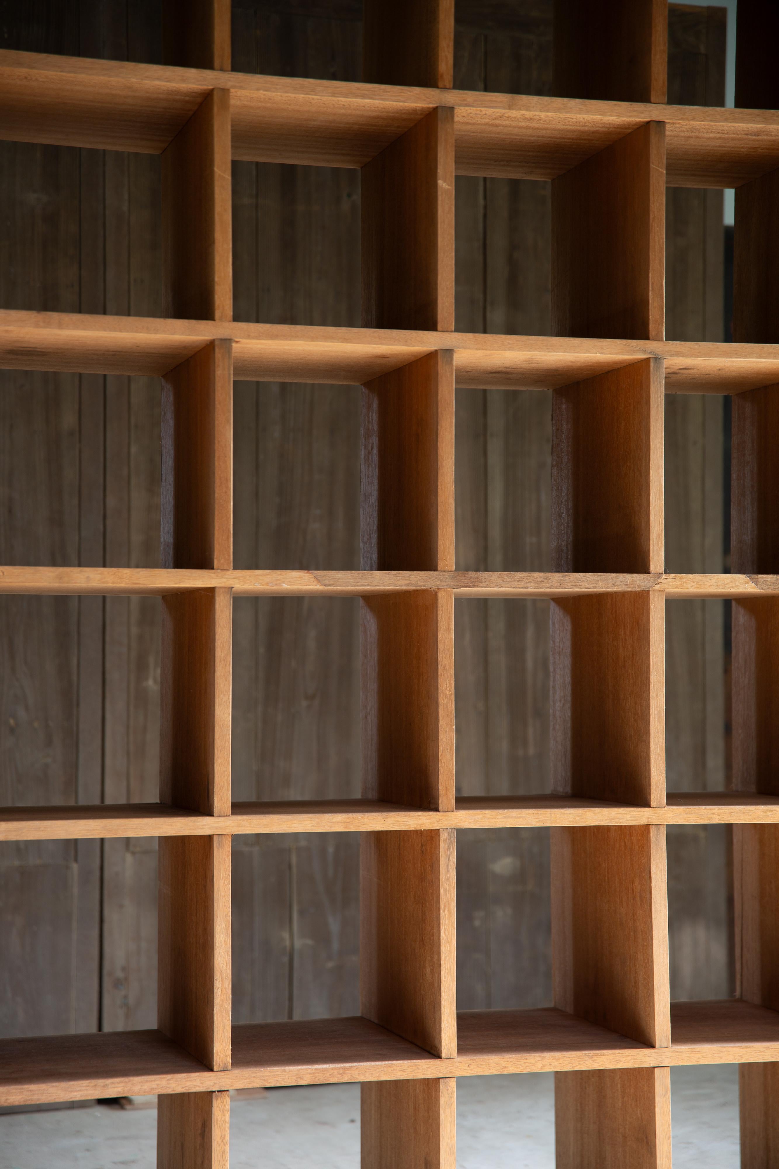 1950s Japanese vintage solid wood tall square open shelf unit wabi sabi japandi For Sale 12