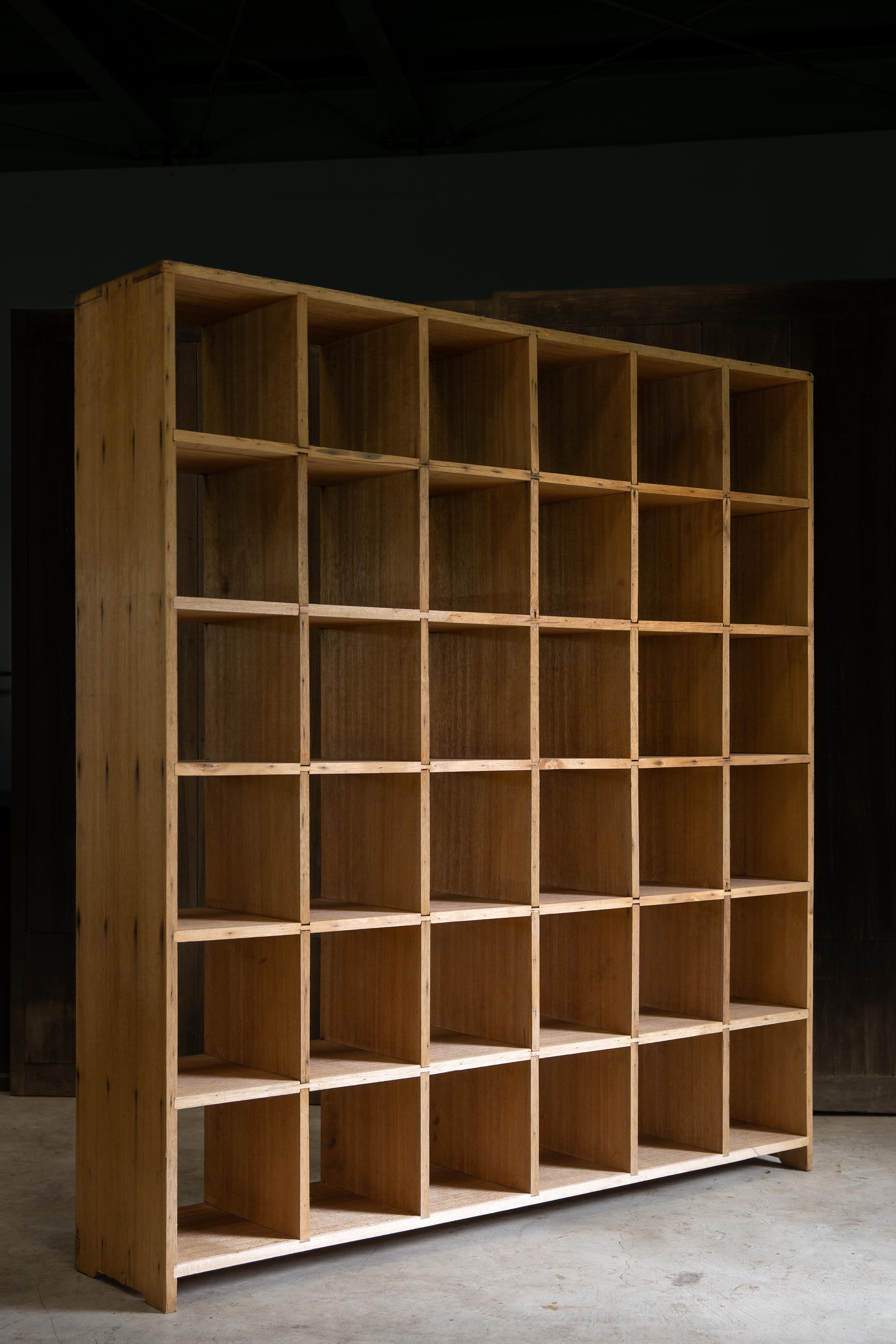 20th Century 1950s Japanese vintage solid wood tall square open shelf unit wabi sabi japandi For Sale
