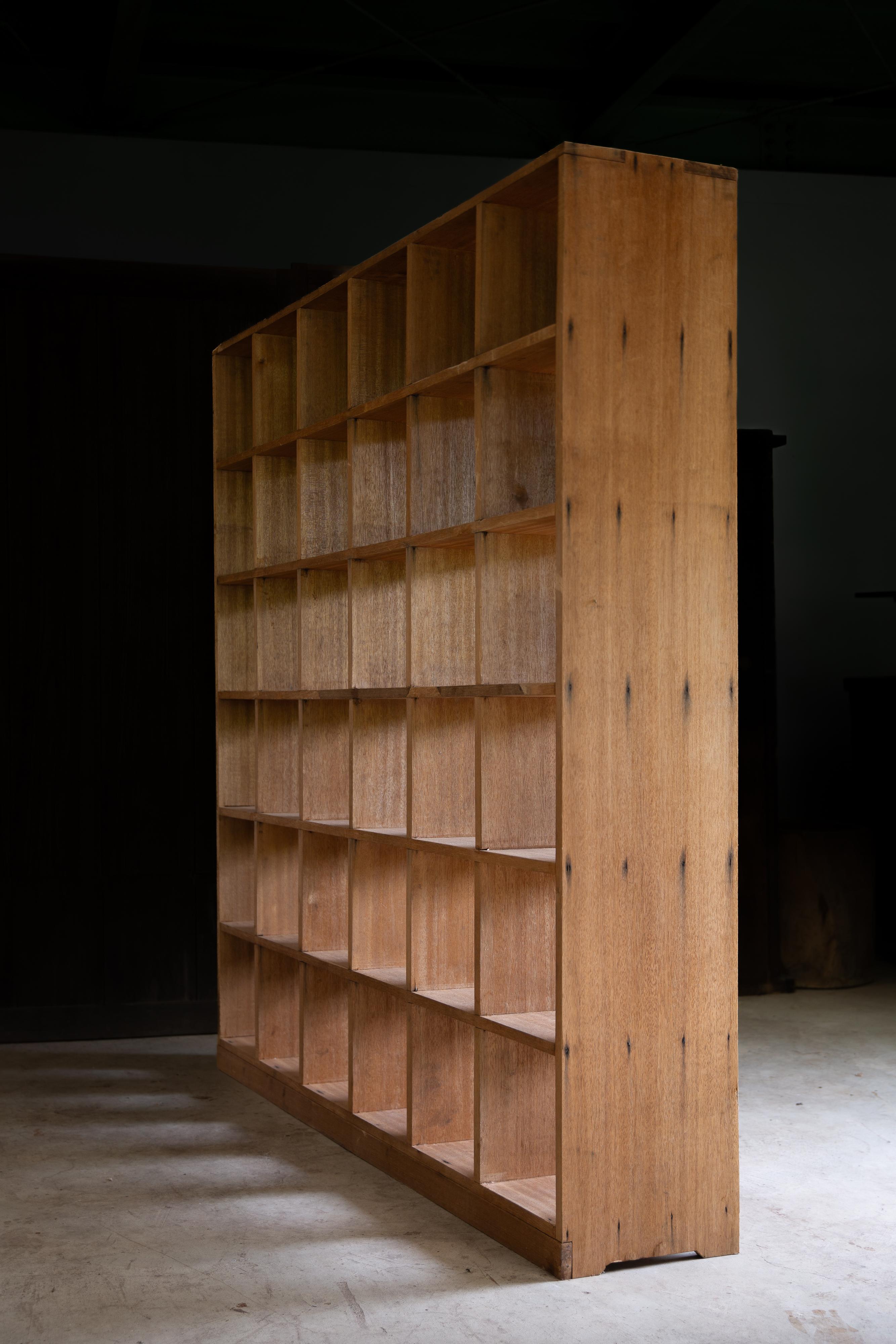 Wood 1950s Japanese vintage solid wood tall square open shelf unit wabi sabi japandi For Sale
