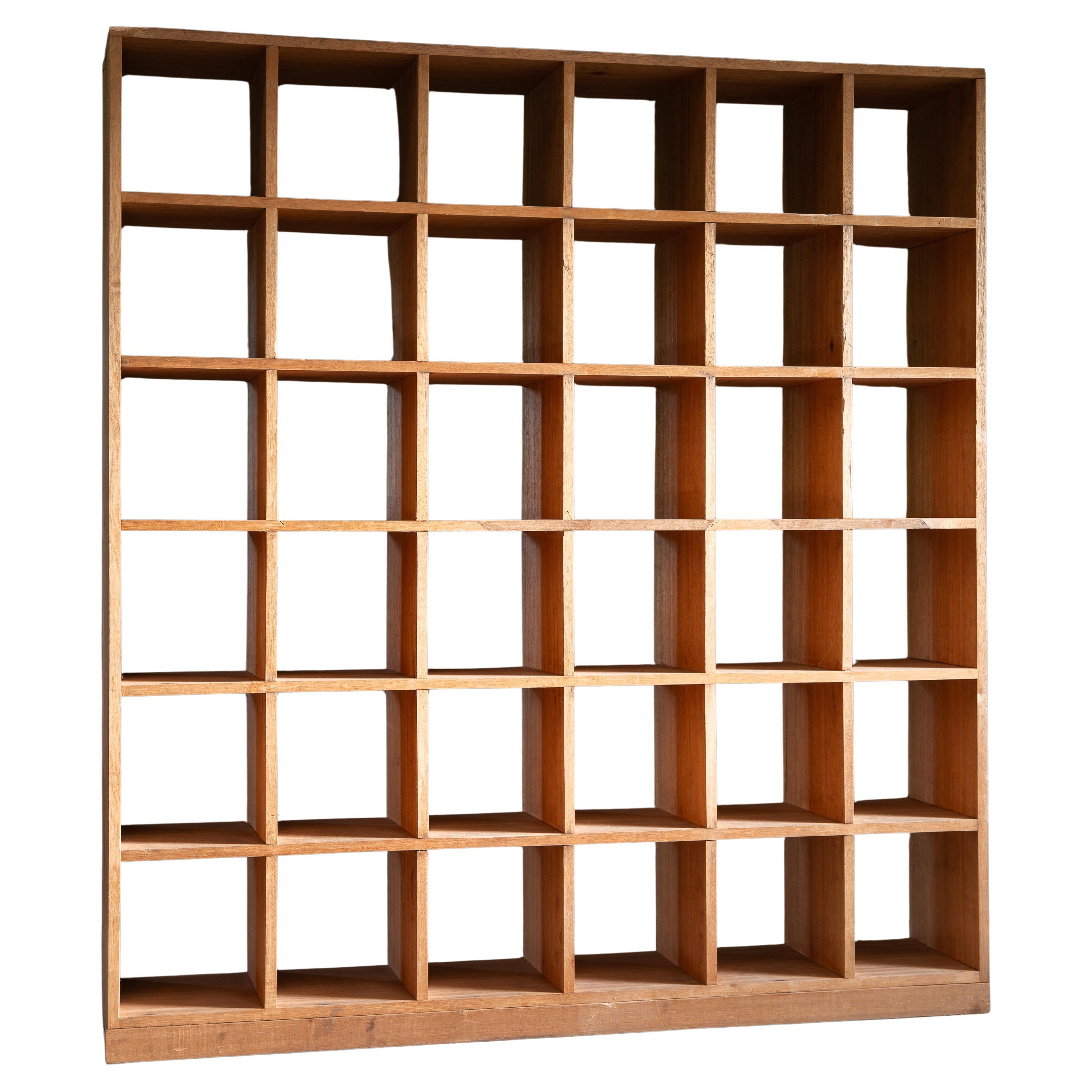 1950s Japanese vintage solid wood tall square open shelf unit wabi sabi japandi For Sale
