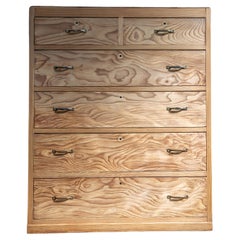 1940s Japanese vintage wooden tansu chest of drawers, wabi sabi organic Japandi