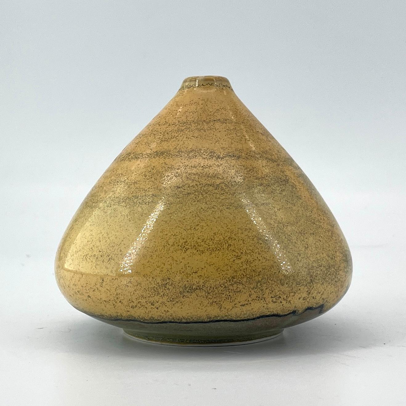 Glazed 1950s Japanese Wabi-Sabi Sandy-Tan Tilted Asymmetric Porcelain Bud Vase MCM For Sale