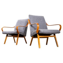 1950’s Jaroslav Šmídek Cotton Linen Grey Marl Upholstered Armchairs
