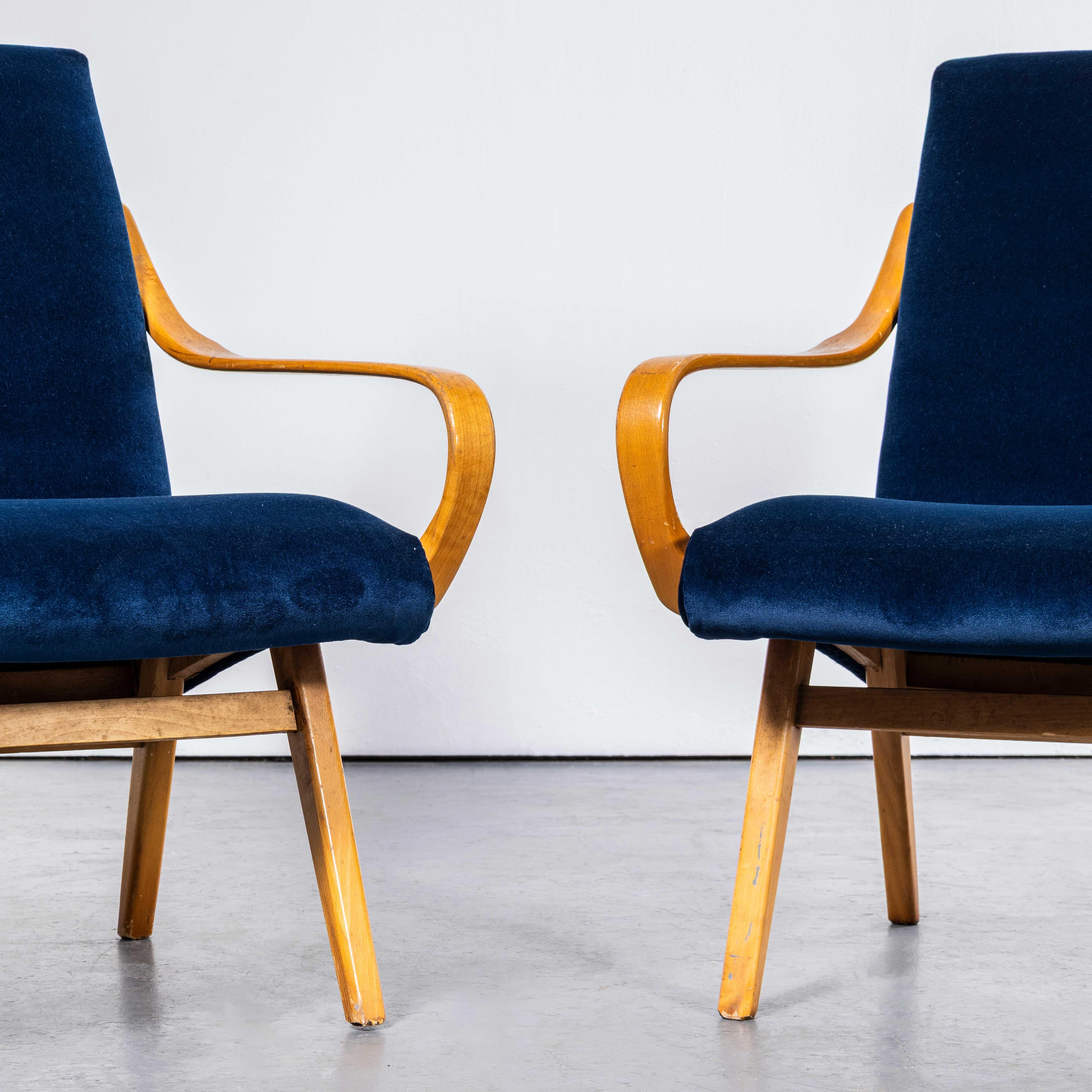 Sillones retapizados Jaroslav Šmídek Navy de los años 50 - Pareja en Bueno estado para la venta en Hook, Hampshire