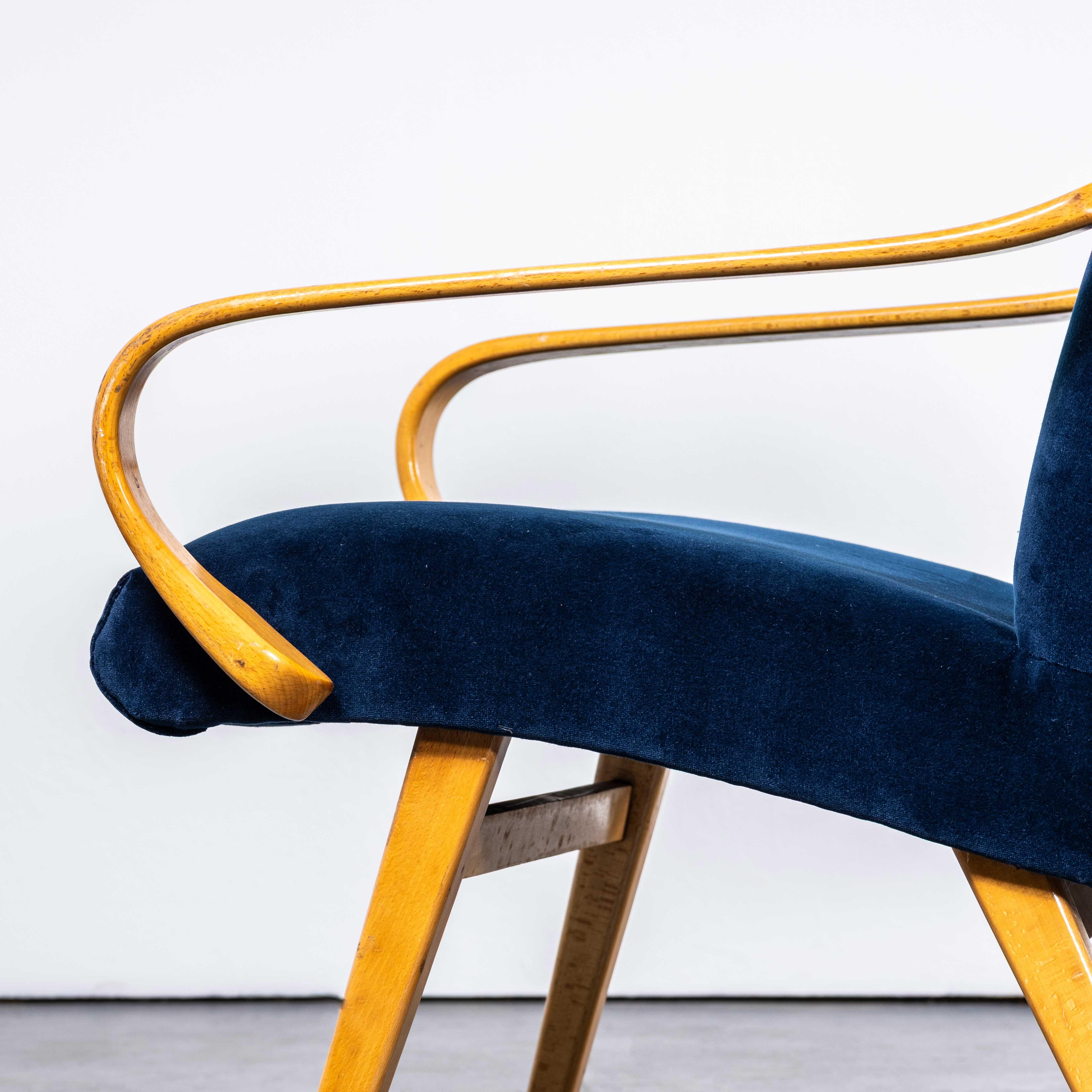 Sillones retapizados Jaroslav Šmídek Navy de los años 50 - Pareja mediados del siglo XX en venta