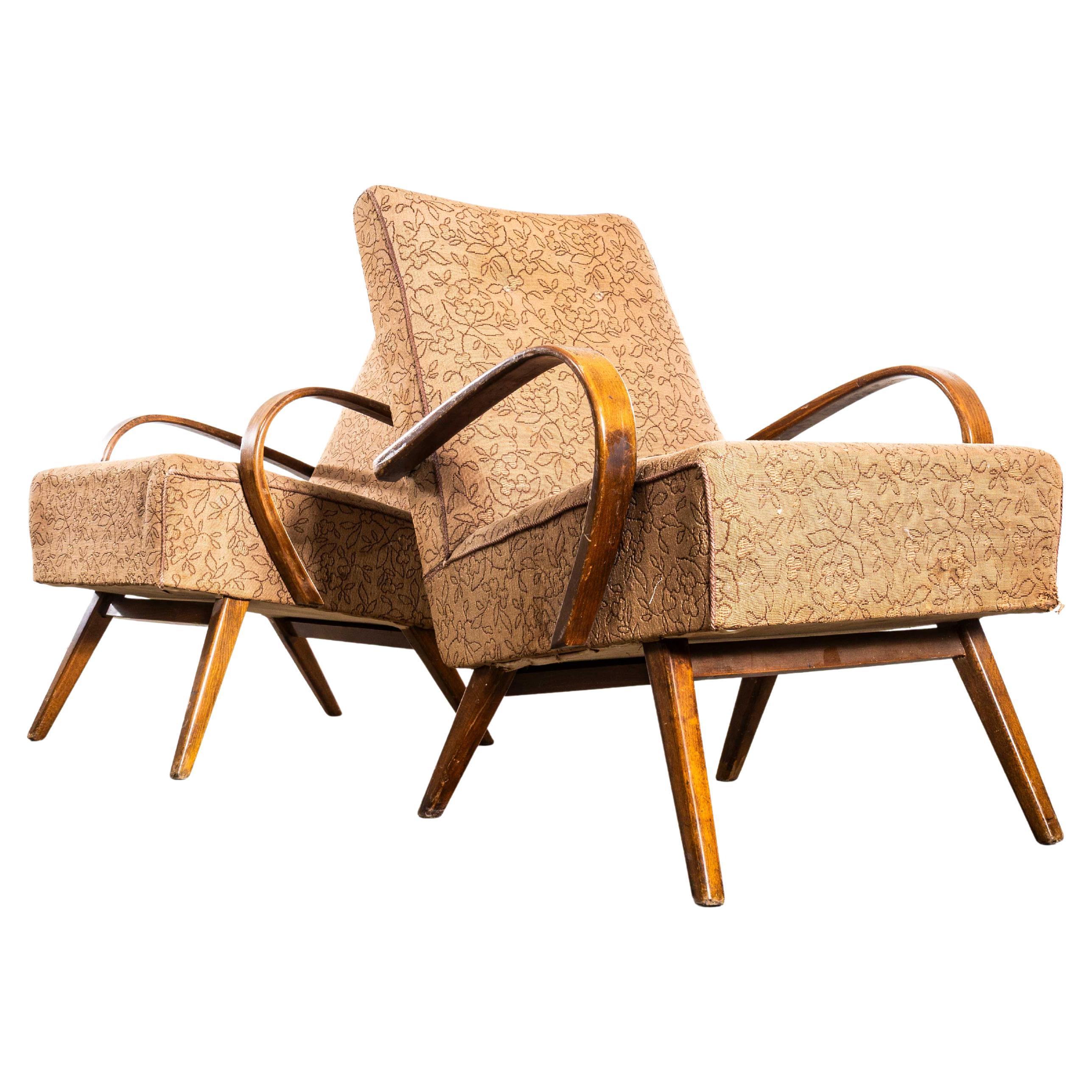 Poltrone originali Jaroslav Šmídek degli anni '50 in tessuto geometrico botanico