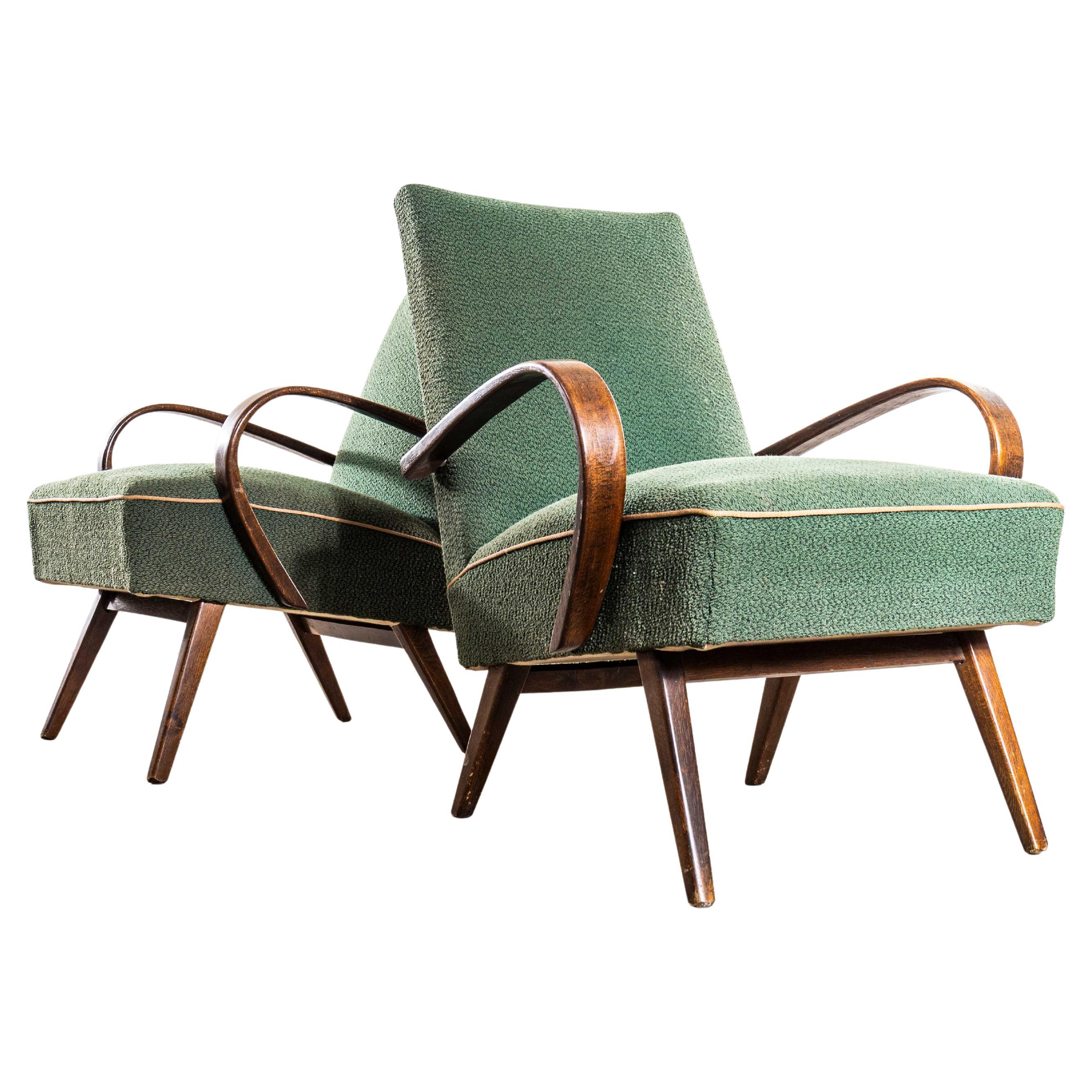 Poltrone originali Jaroslav Šmídek degli anni '50 in jacquard foresta - Seduta molleggiata