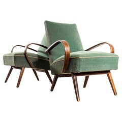 Poltrone originali Jaroslav Šmídek degli anni '50 in jacquard foresta - Seduta molleggiata