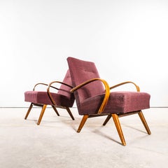 Sillones originales Jaroslav Šmídek de los años 50 en jacquard geométrico berenjena - Sp