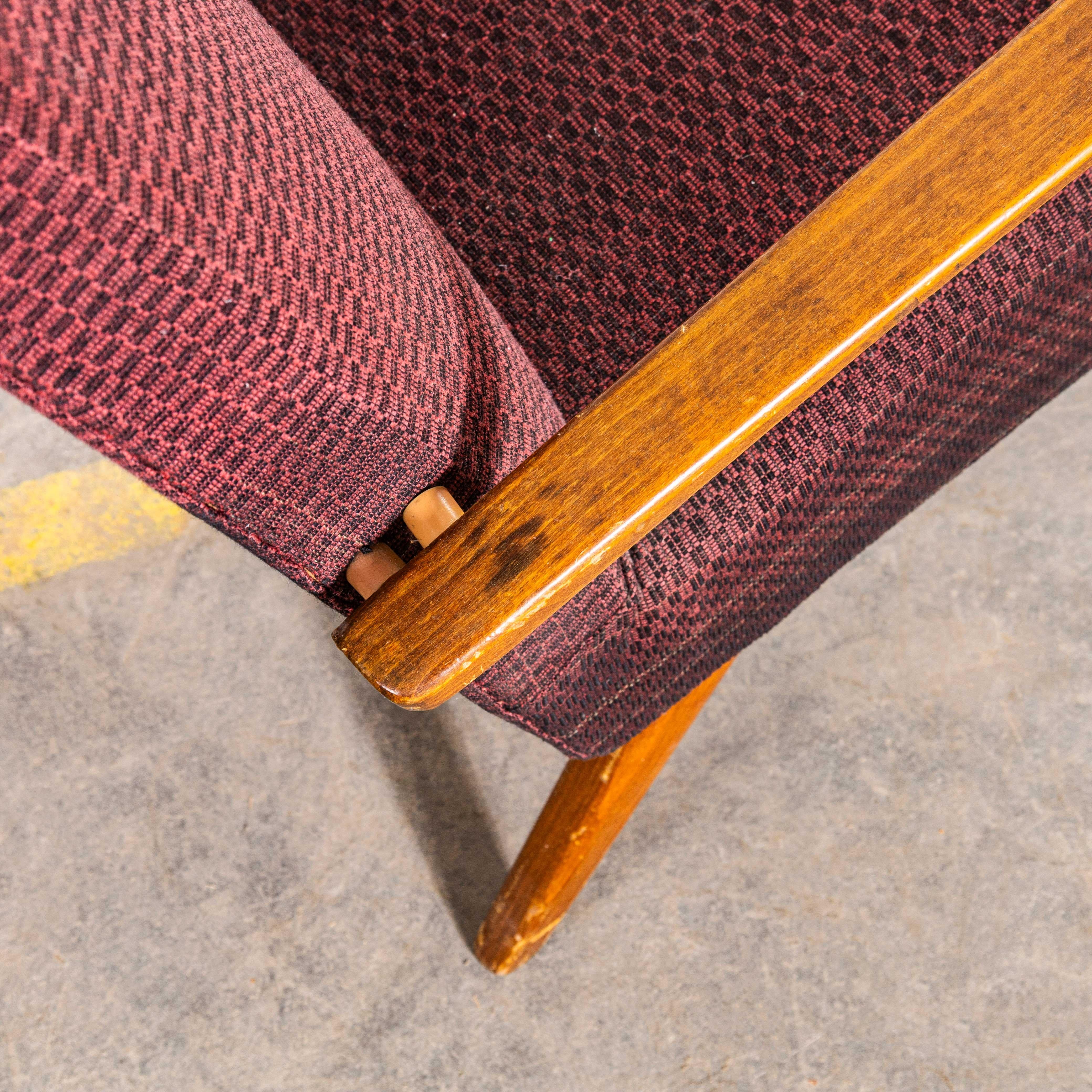 Mid-20th Century 1950’s Jaroslav Šmídek Original Armchairs In A Geometric Aubergine Jacquard - Sp For Sale