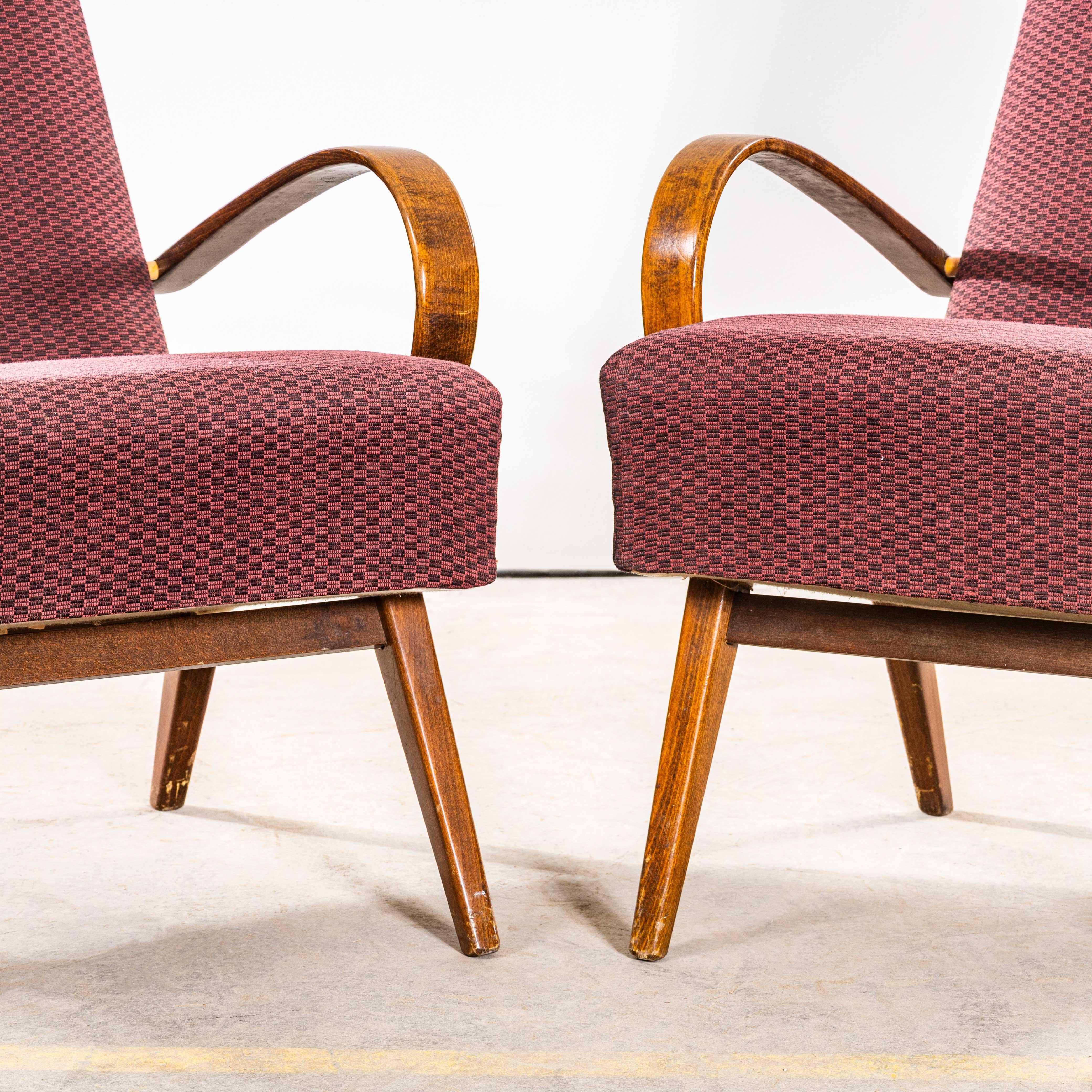 Textile 1950’s Jaroslav Šmídek Original Armchairs In A Geometric Aubergine Jacquard - Sp For Sale