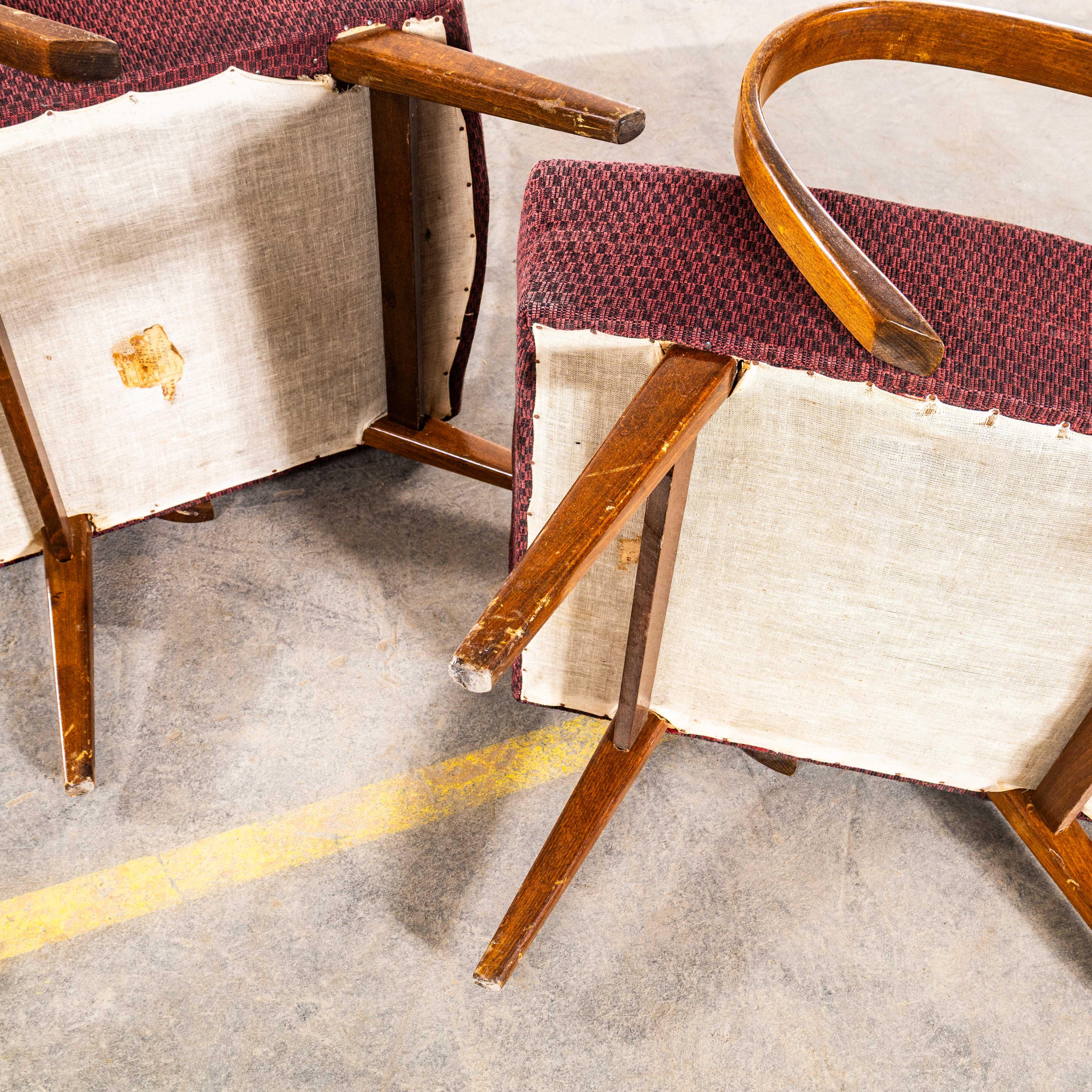 1950’s Jaroslav Šmídek Original Armchairs In A Geometric Aubergine Jacquard - Sp For Sale 3