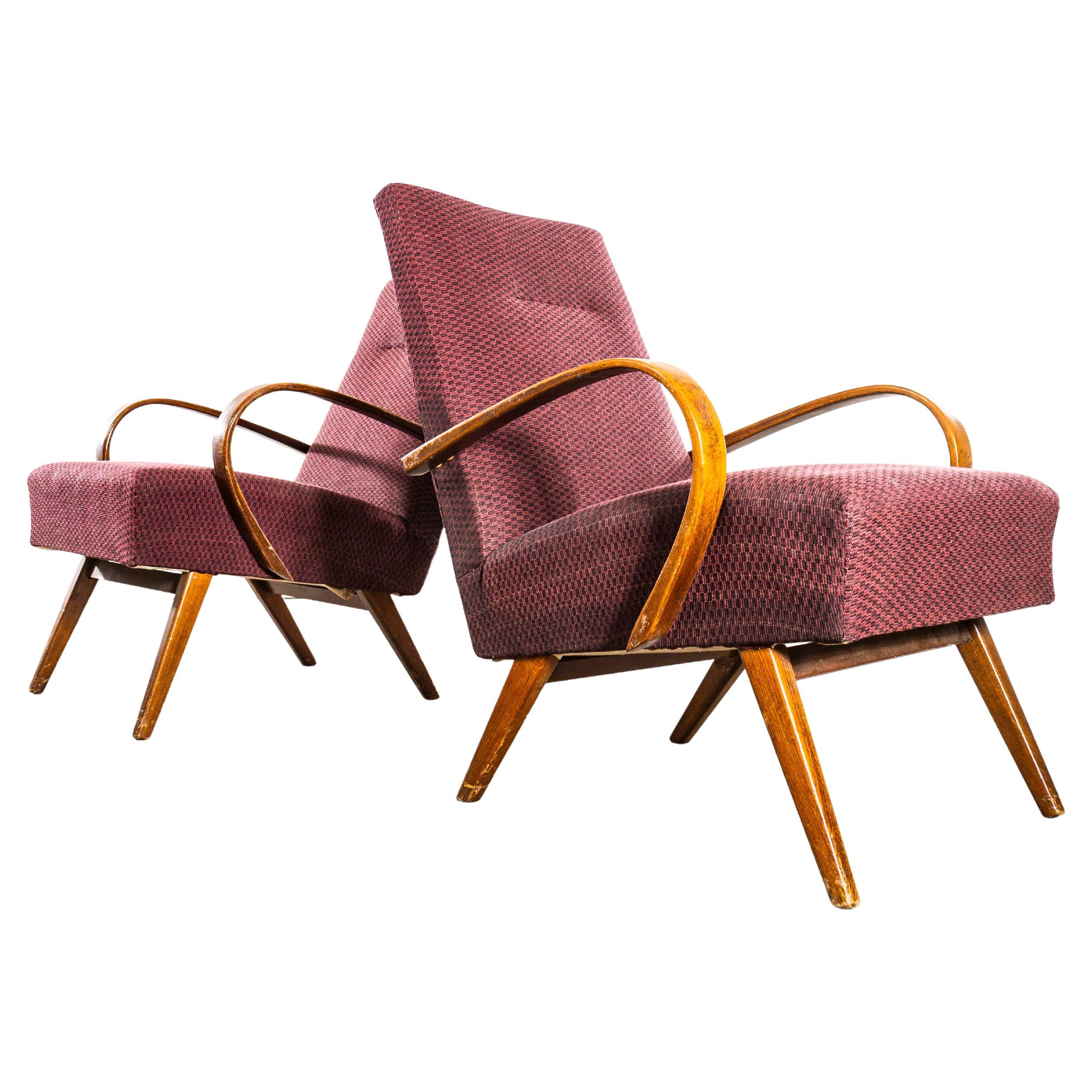 1950’s Jaroslav Šmídek Original Armchairs In A Geometric Aubergine Jacquard - Sp For Sale