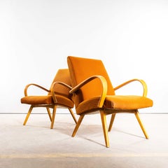 1950’s Jaroslav Šmídek Original Armchairs In A Geometric Orange Jacquard – Stand