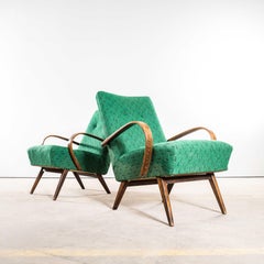 1950’s Jaroslav Šmídek Original Armchairs In A Geometric Slub Jacquard - Sprung