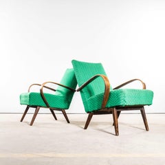 1950’s Jaroslav Šmídek Original Armchairs In A Green Geometric Jacquard – Sprung