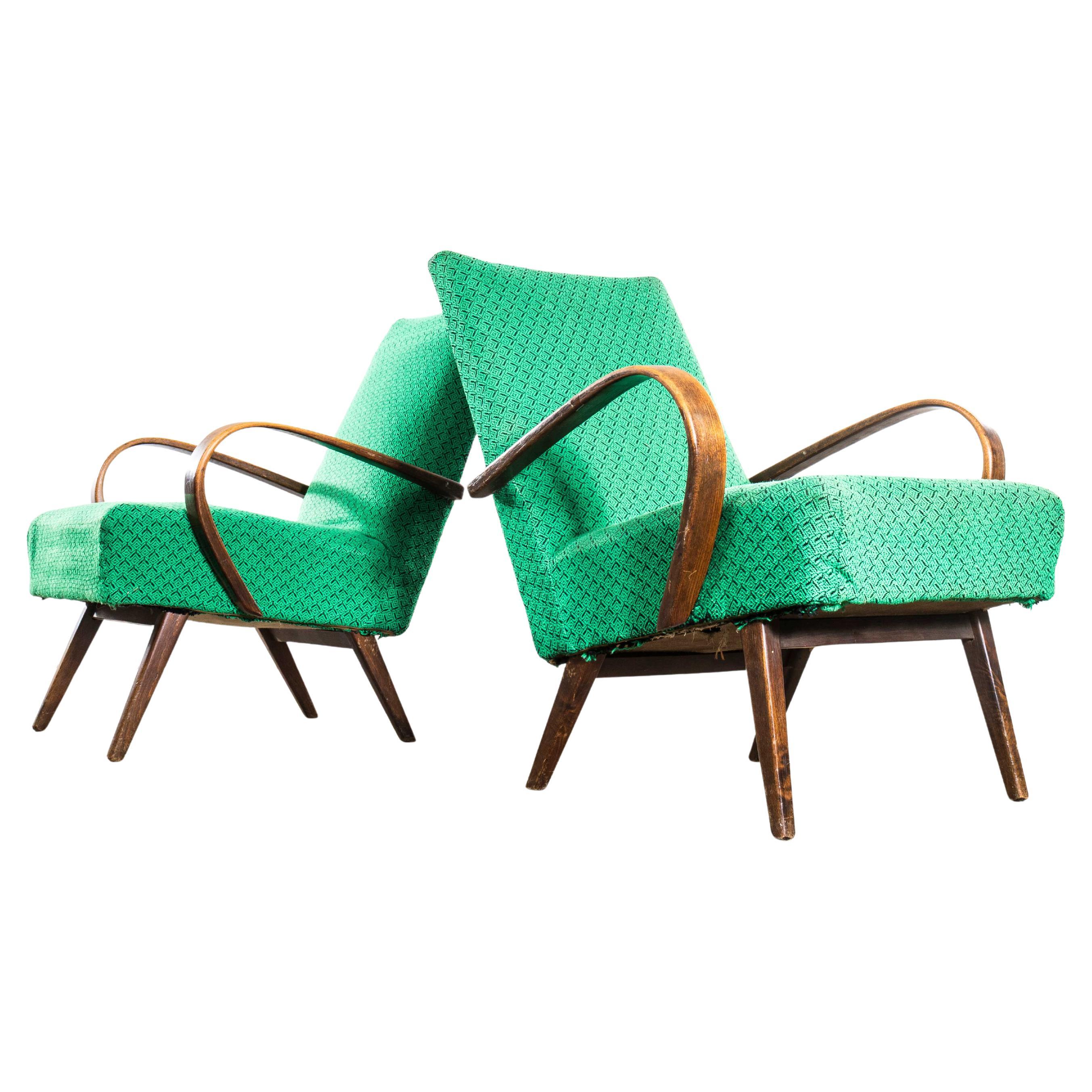 Poltrone originali Jaroslav Šmídek degli anni '50 in jacquard geometrico verde - con molleggio