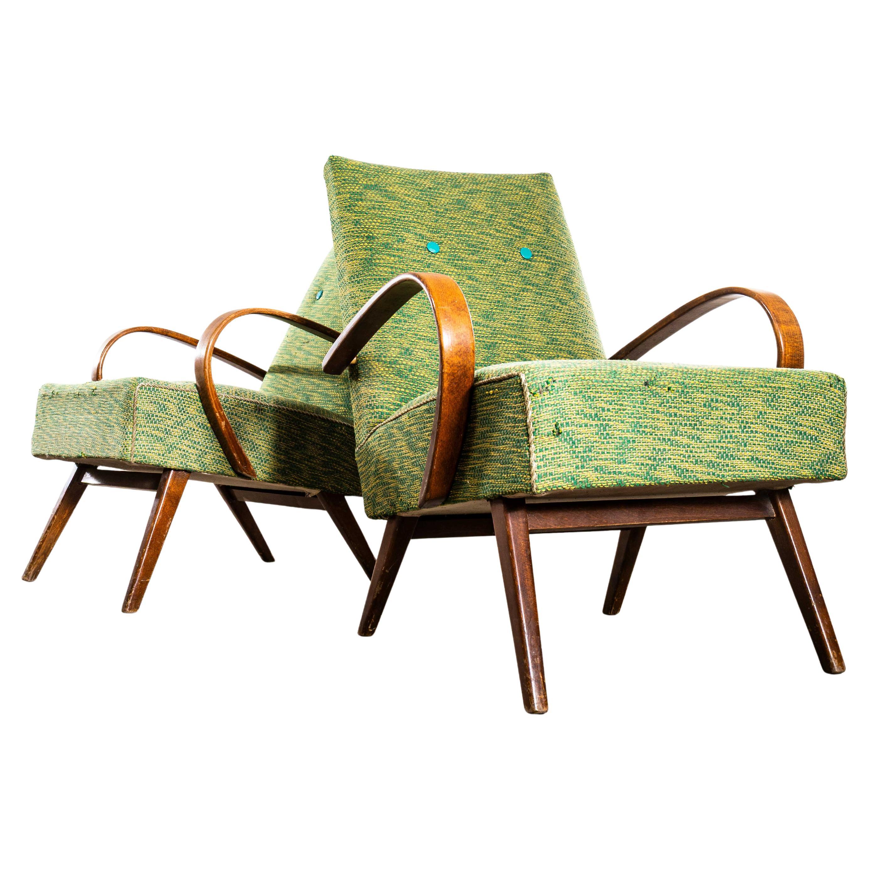 Fauteuils originaux Jaroslav Šmídek des années 1950 en tissu lourd tissé à la chaux