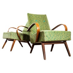 Fauteuils originaux Jaroslav Šmídek des années 1950 en tissu lourd tissé à la chaux