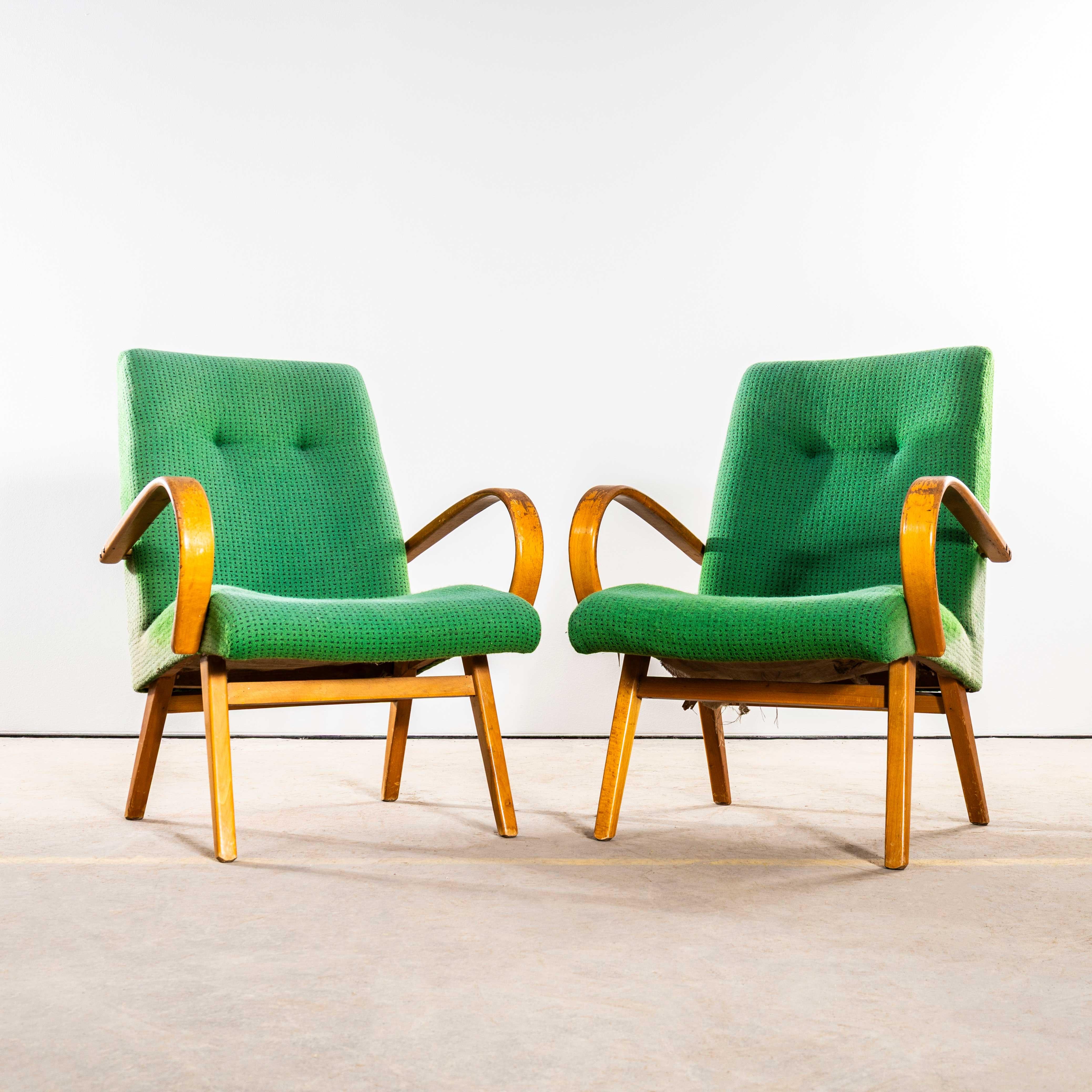 Poltrone originali Jaroslav Šmídek degli anni '50 in tessuto geometrico color lime In condizioni buone in vendita a Hook, Hampshire