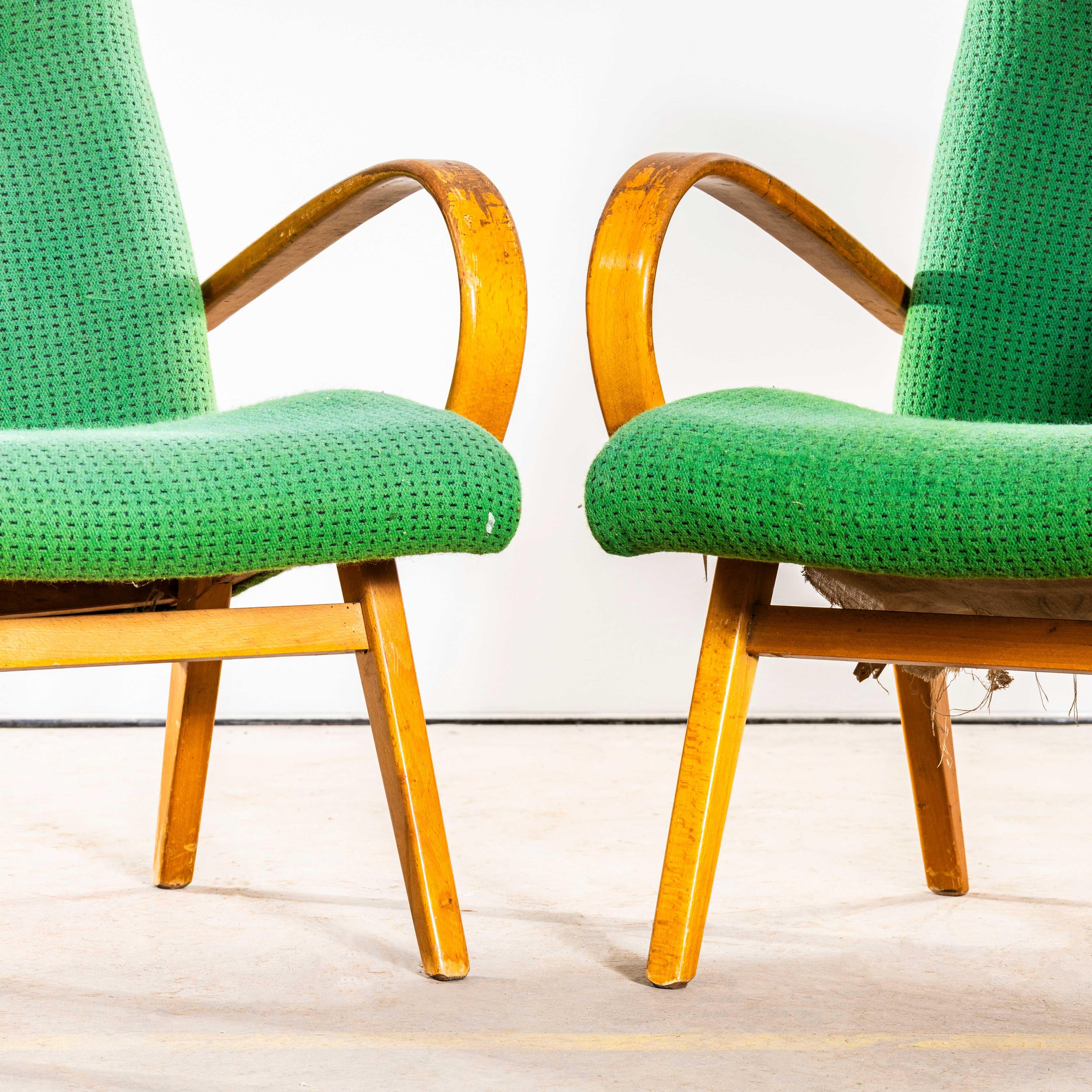 Tessile Poltrone originali Jaroslav Šmídek degli anni '50 in tessuto geometrico color lime in vendita