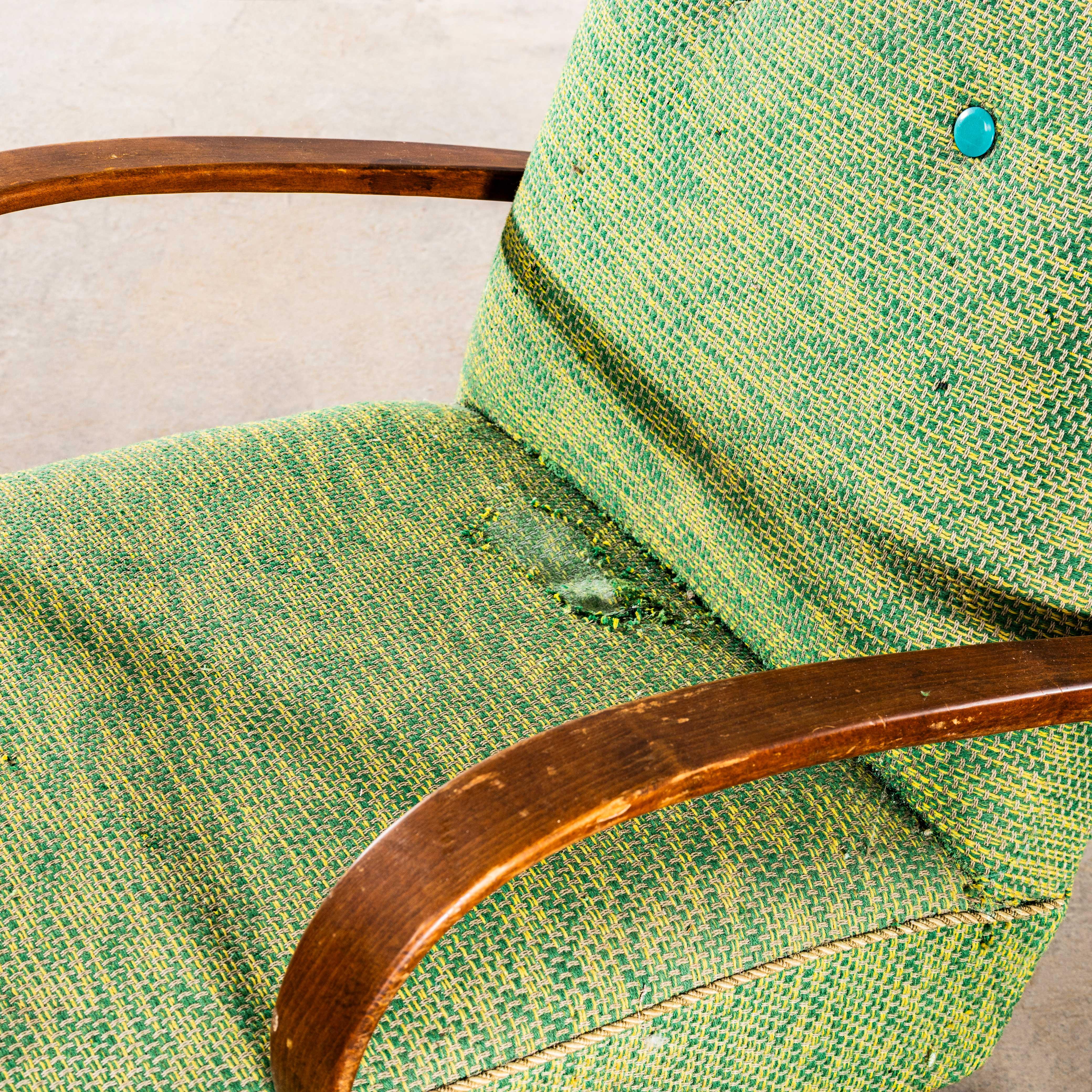 Poltrone originali Jaroslav Šmídek degli anni '50 in tessuto a trama geometrica pesante color lime in vendita 5