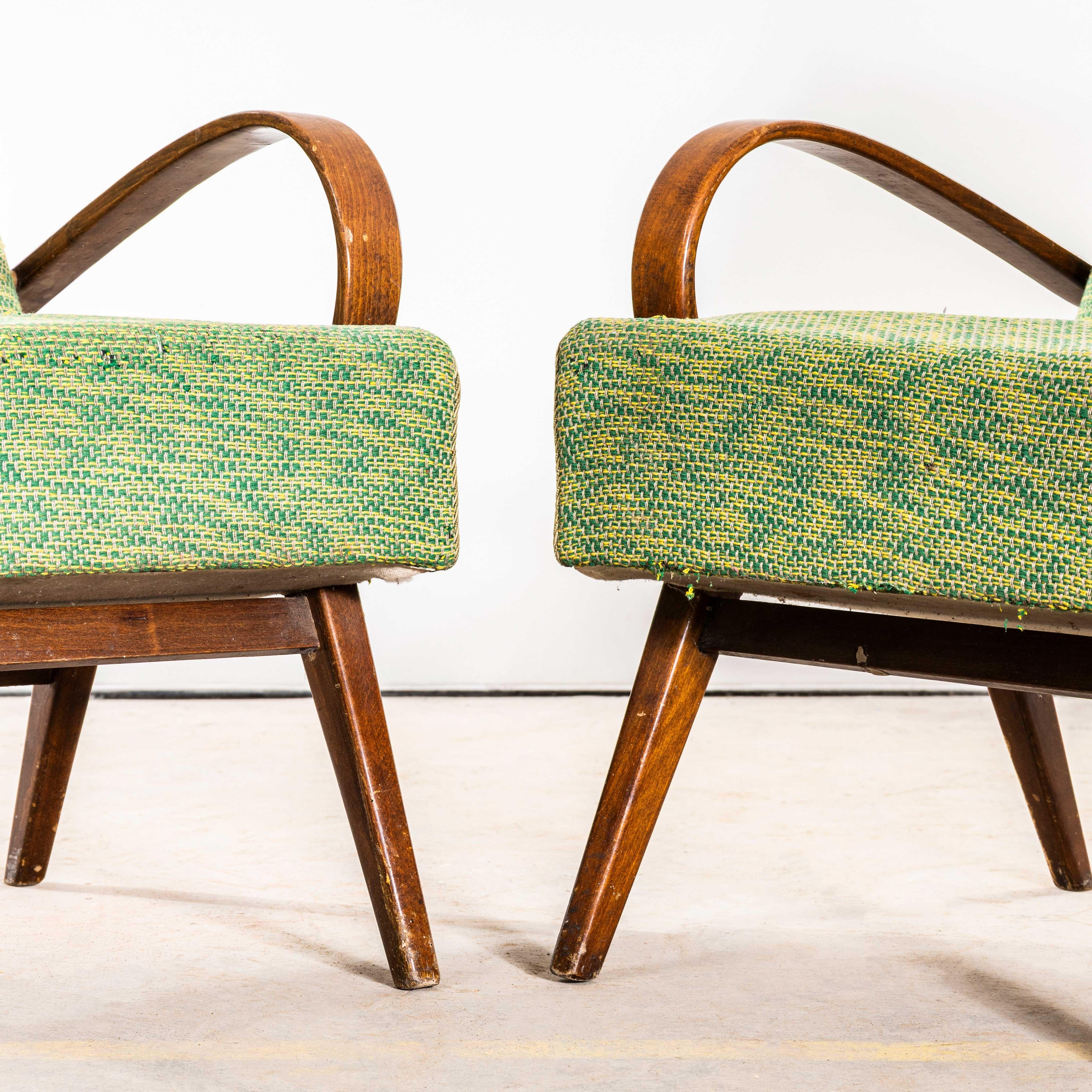 Tessile Poltrone originali Jaroslav Šmídek degli anni '50 in tessuto a trama geometrica pesante color lime in vendita