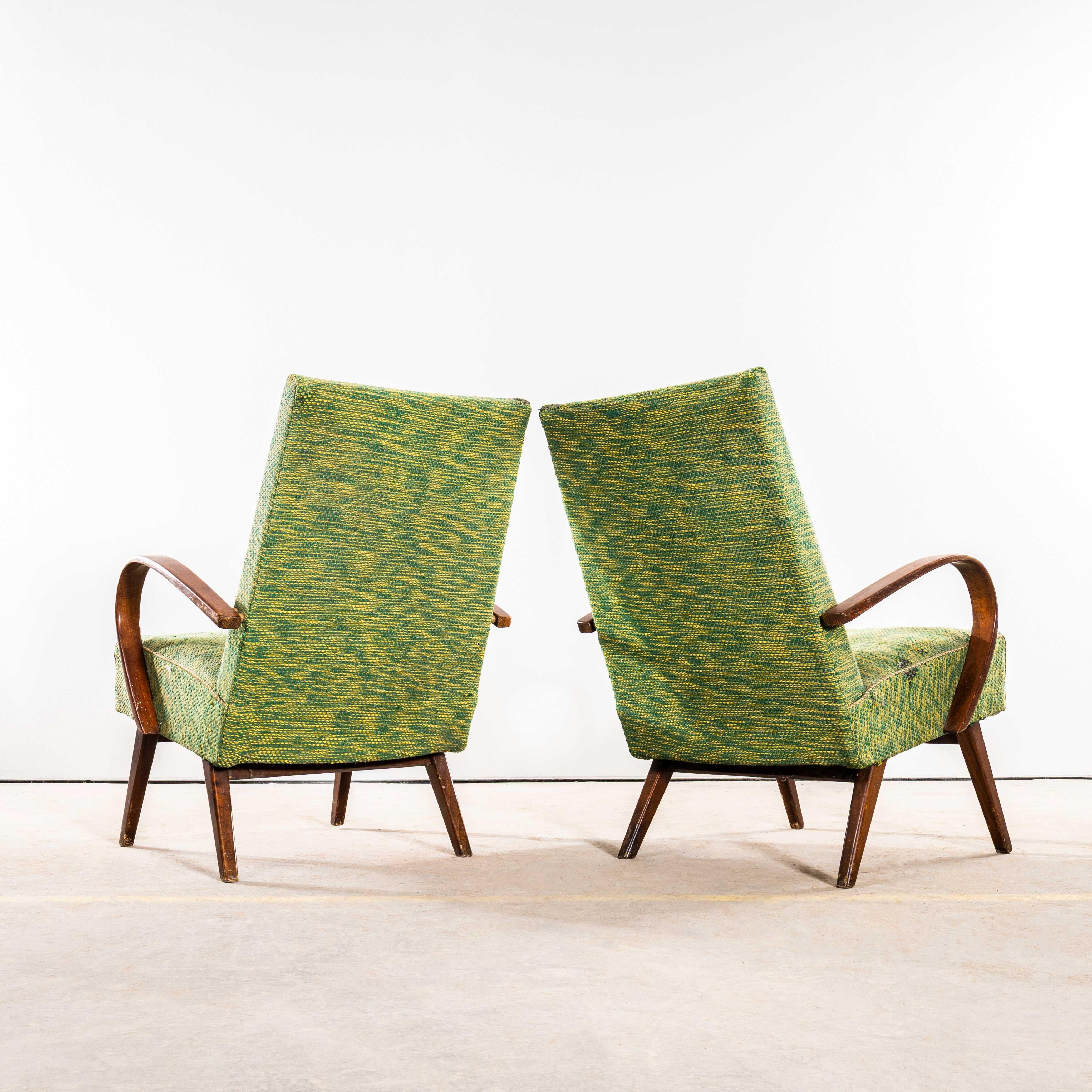 Poltrone originali Jaroslav Šmídek degli anni '50 in tessuto a trama geometrica pesante color lime in vendita 1