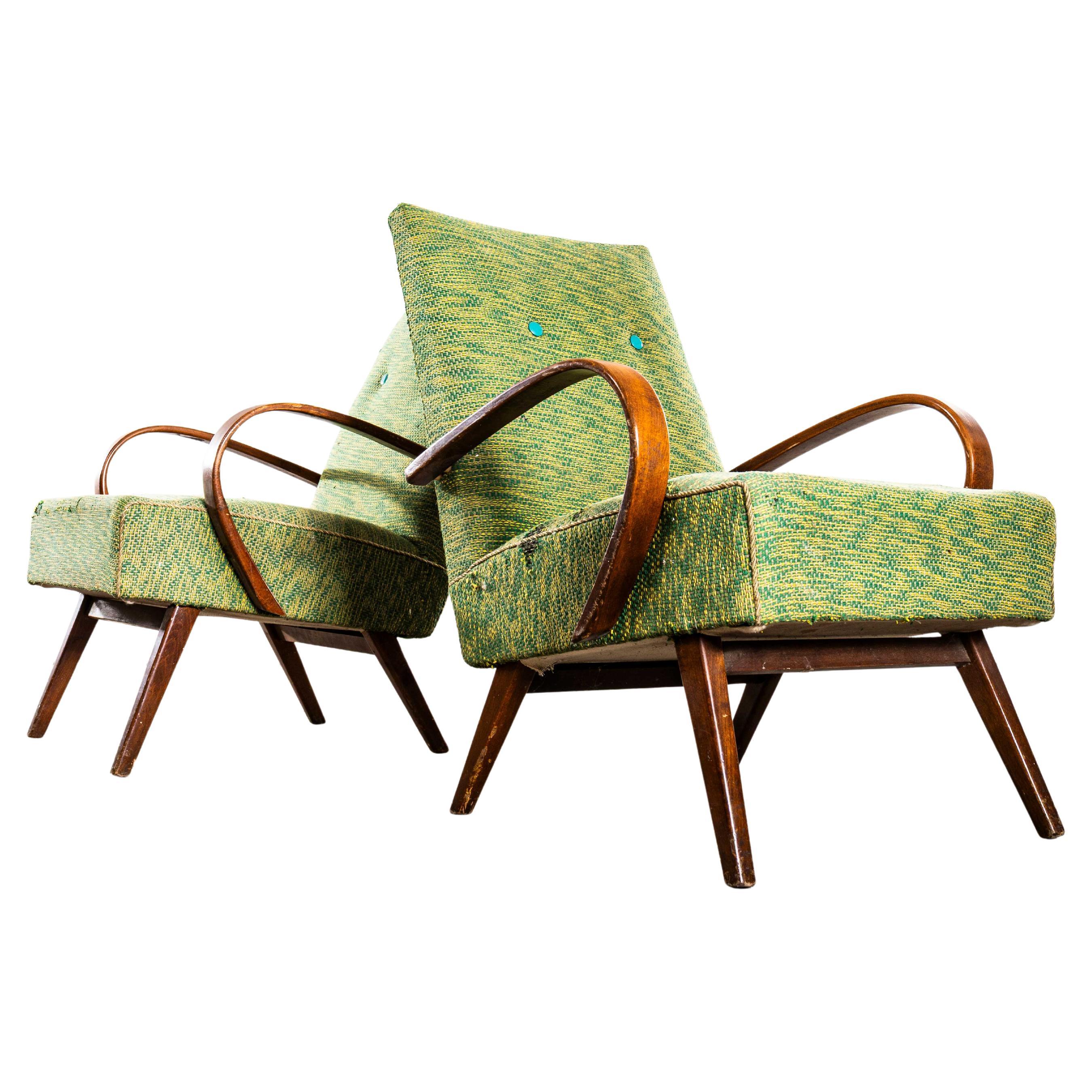 Poltrone originali Jaroslav Šmídek degli anni '50 in tessuto a trama geometrica pesante color lime