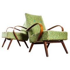 Poltrone originali Jaroslav Šmídek degli anni '50 in tessuto a trama geometrica pesante color lime