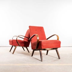 1950er Jahre Jaroslav Šmídek Original Sessel in Tomato Boucle Geometric Check Fab